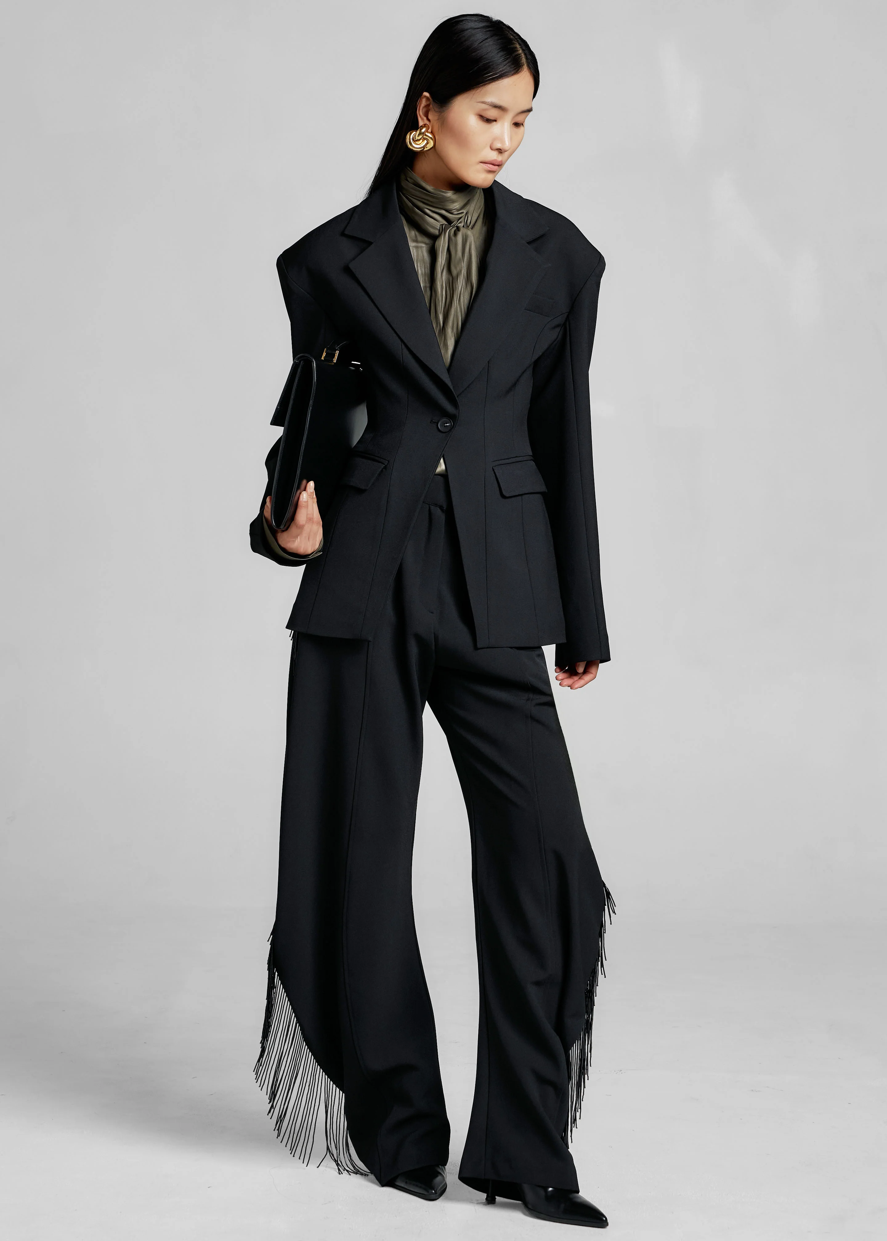 Bianca Fringed Barrel Leg Pants - Black - Image 5