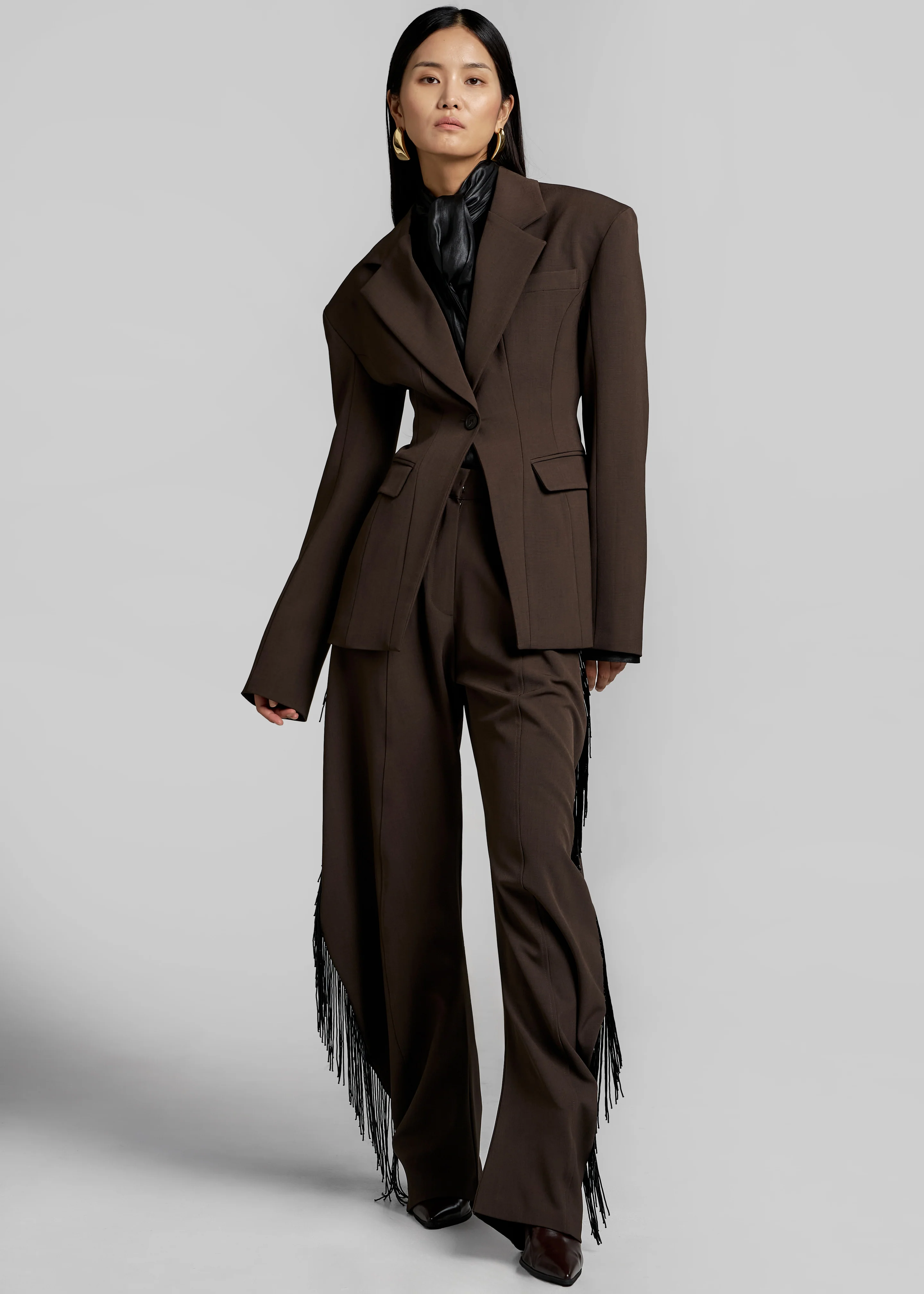 Bianca Fringed Barrel Leg Pants - Brown - Image 2