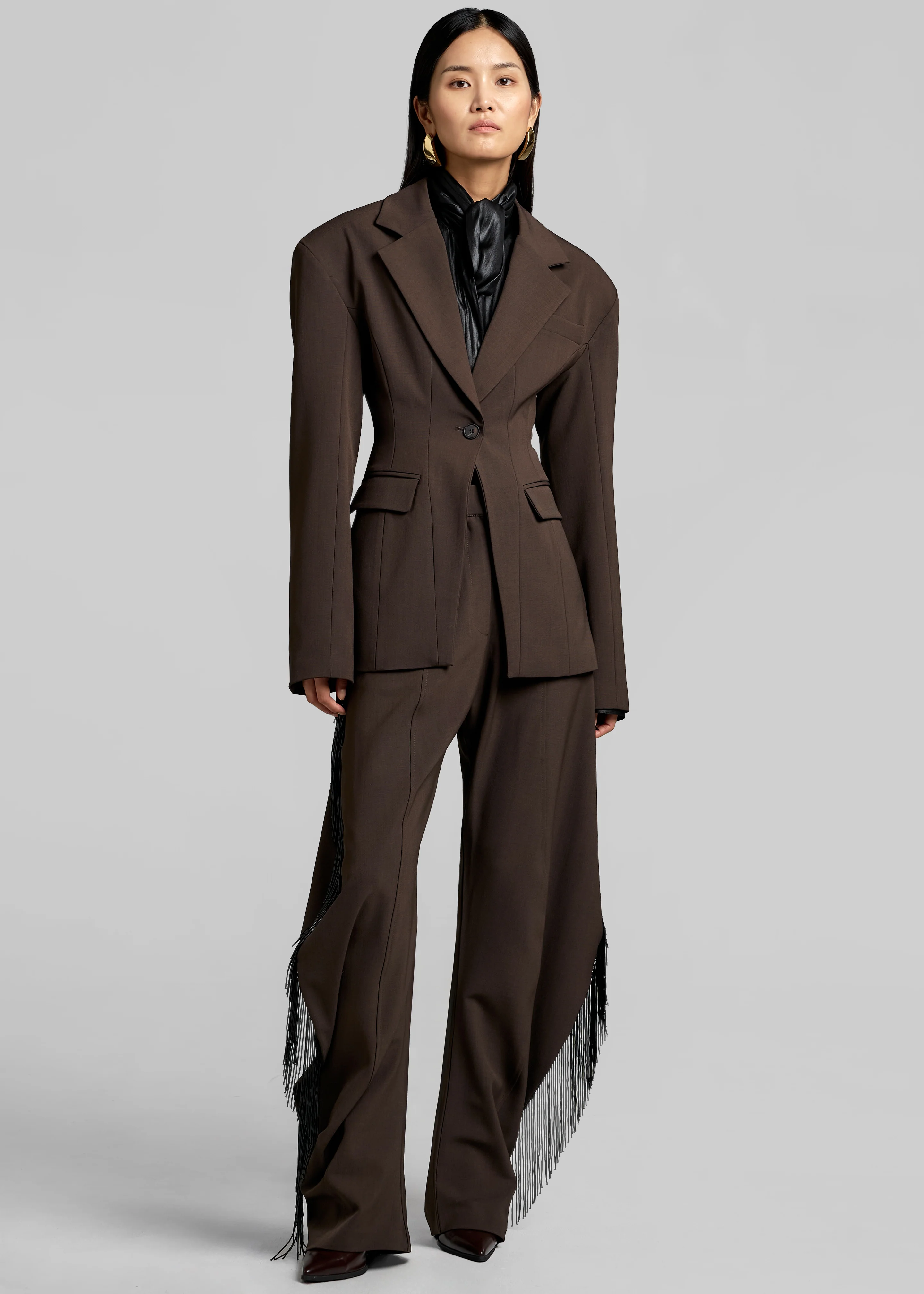 Bianca Fringed Barrel Leg Pants - Brown - Image 5