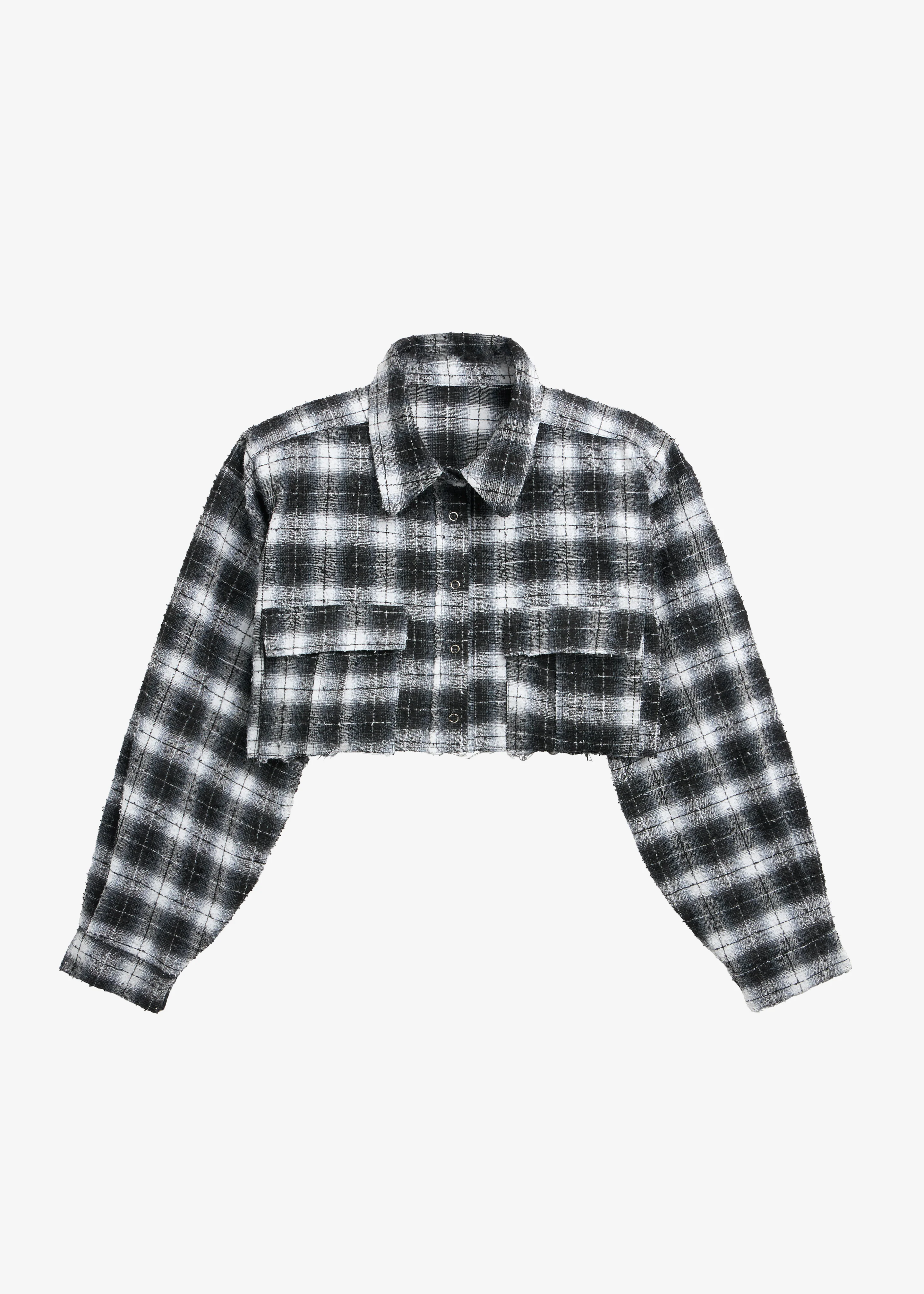 Biasca Distressed Cropped Shirt - Black Plaid - Image 10