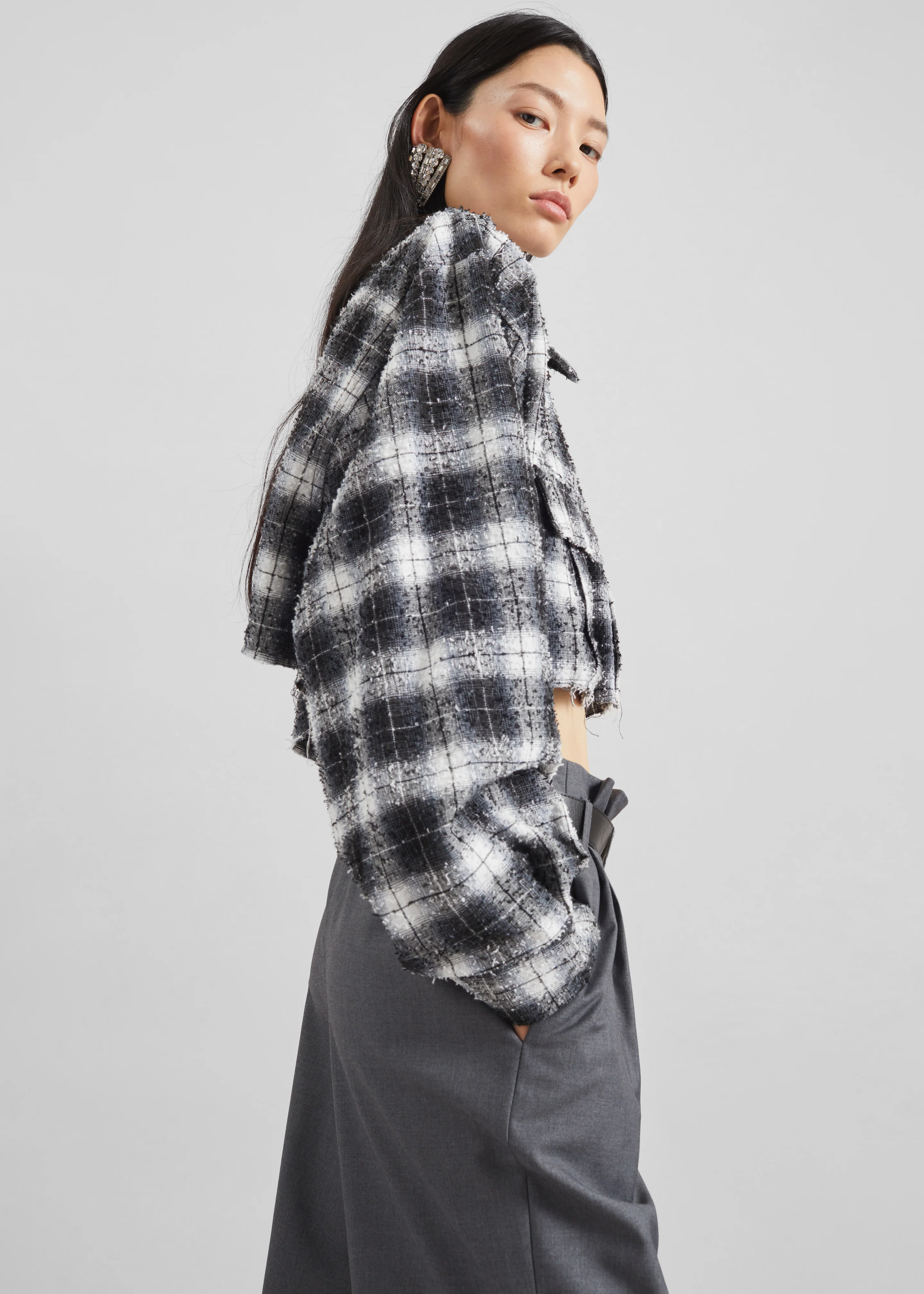 Biasca Distressed Cropped Shirt - Black Plaid - Image 4