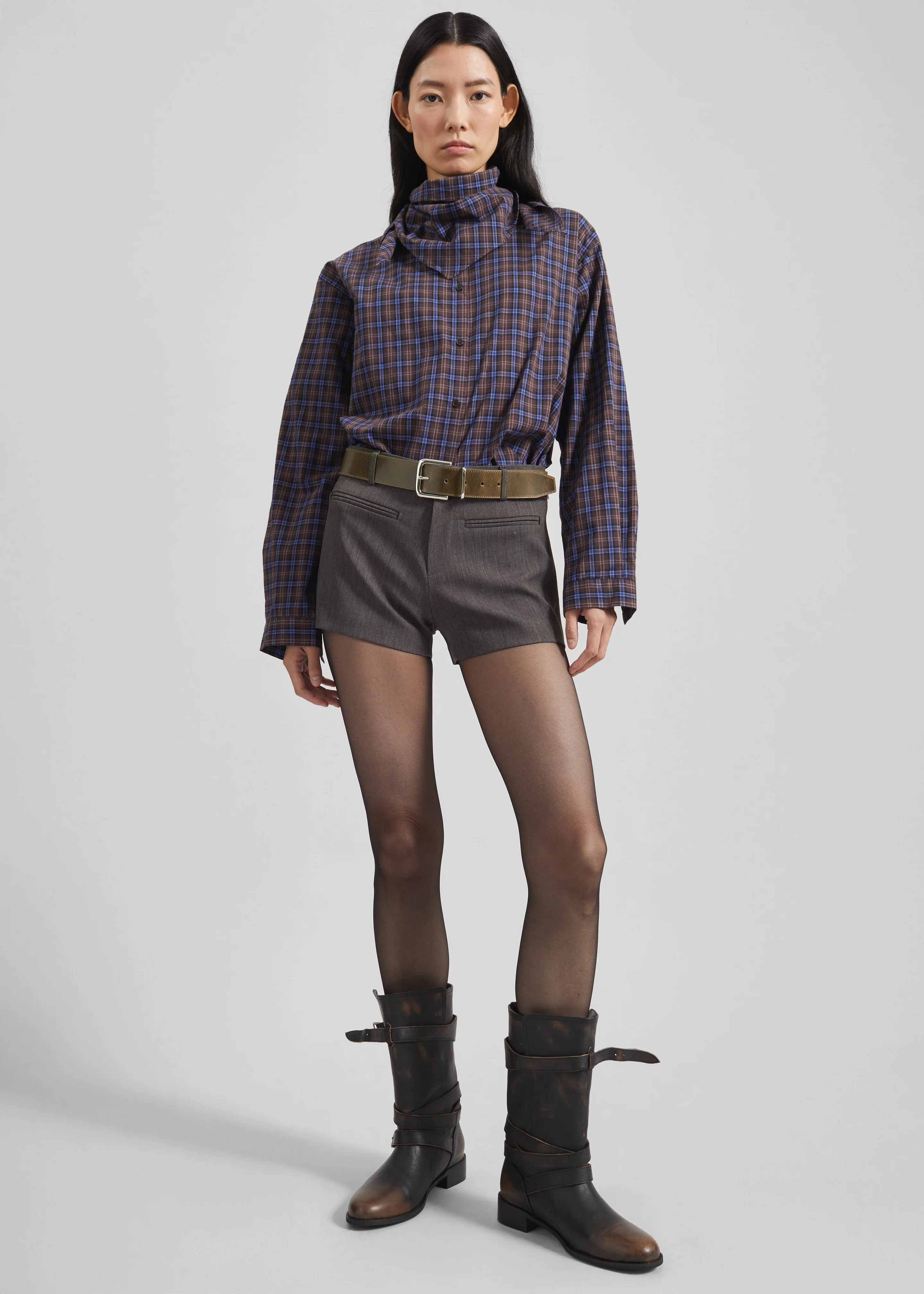 Bitry Scarf Shirt - Brown Plaid - Image 5