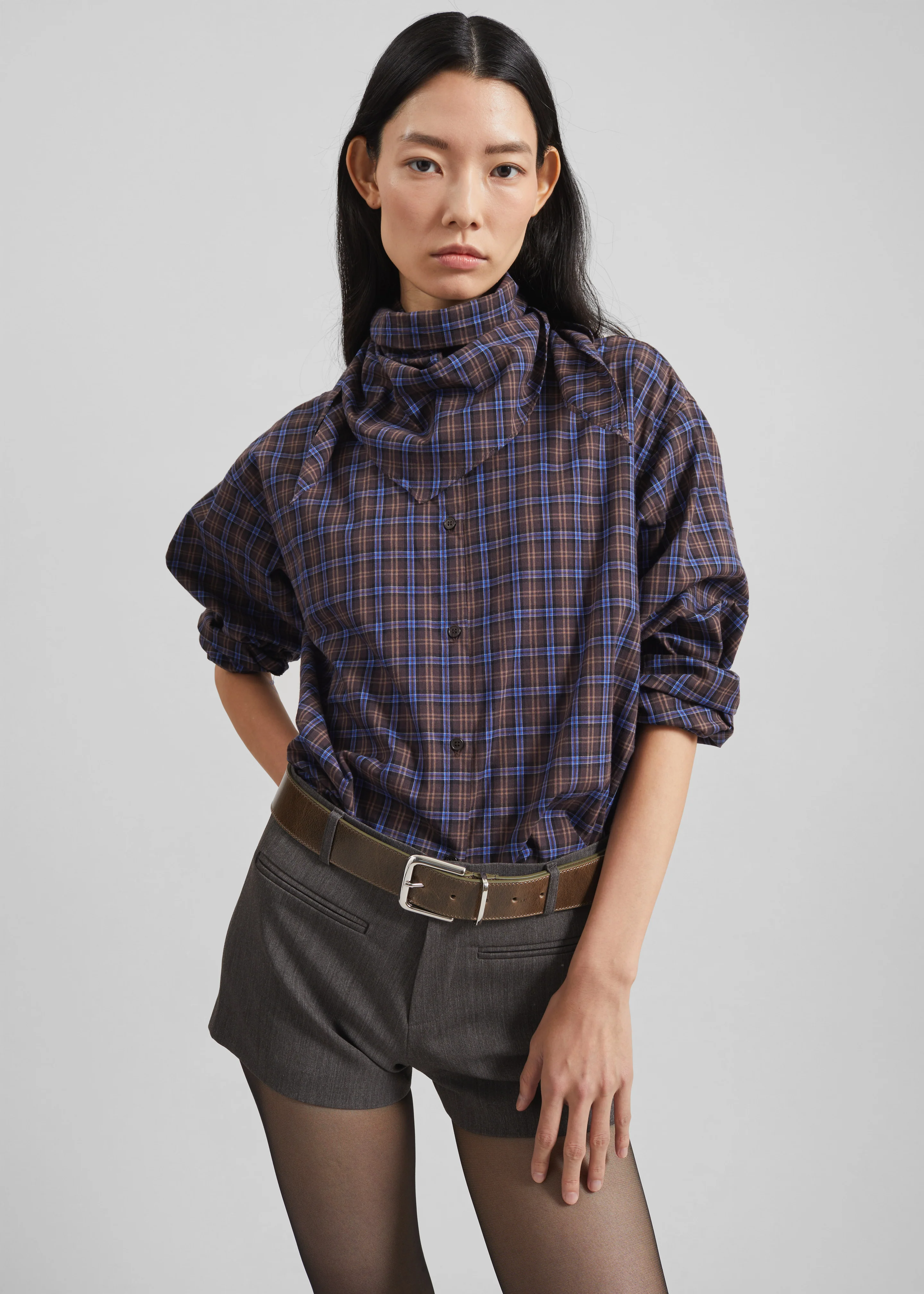 Bitry Scarf Shirt - Brown Plaid - Image 6