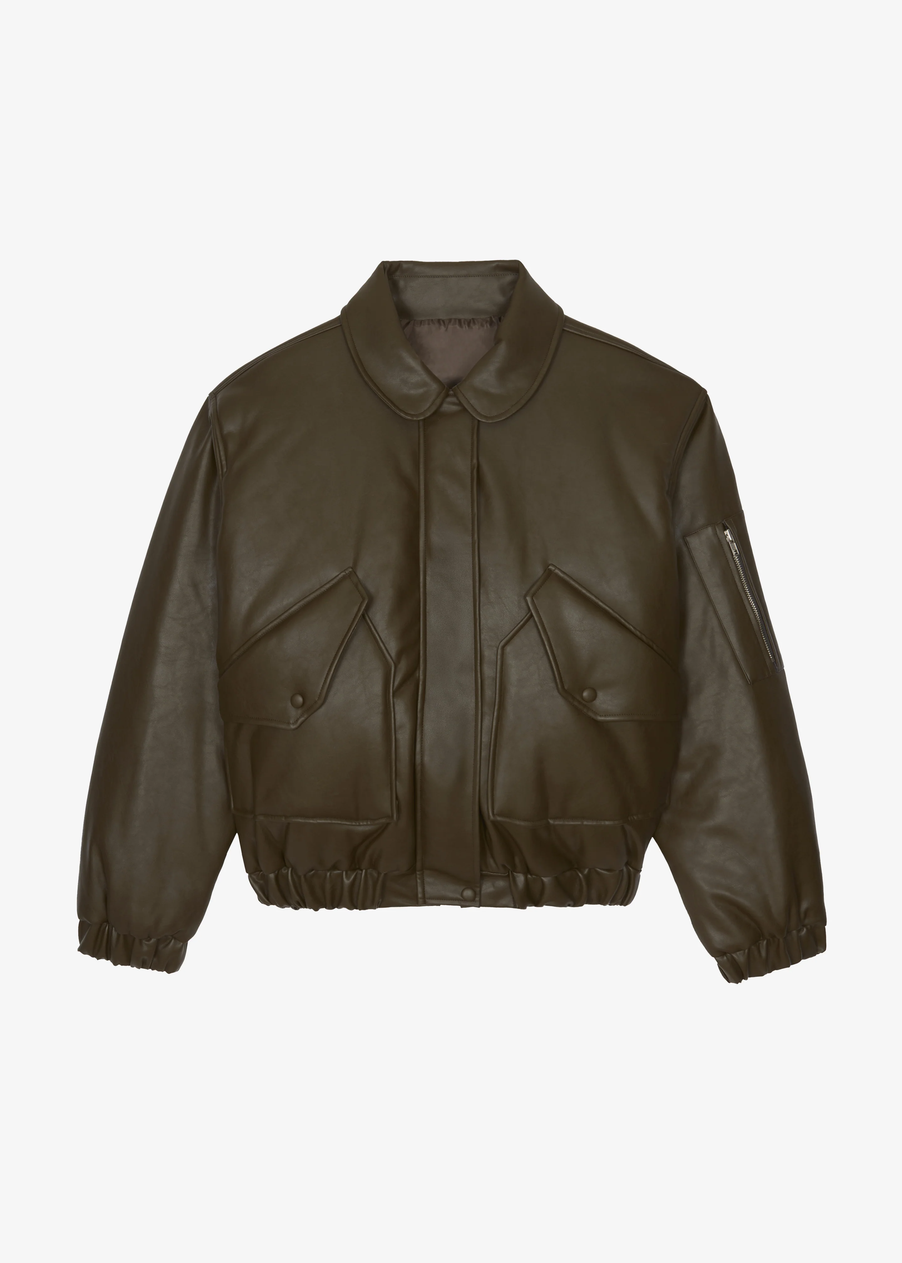 Blane Faux Leather Padded Bomber Jacket - Khaki Brown - Image 10