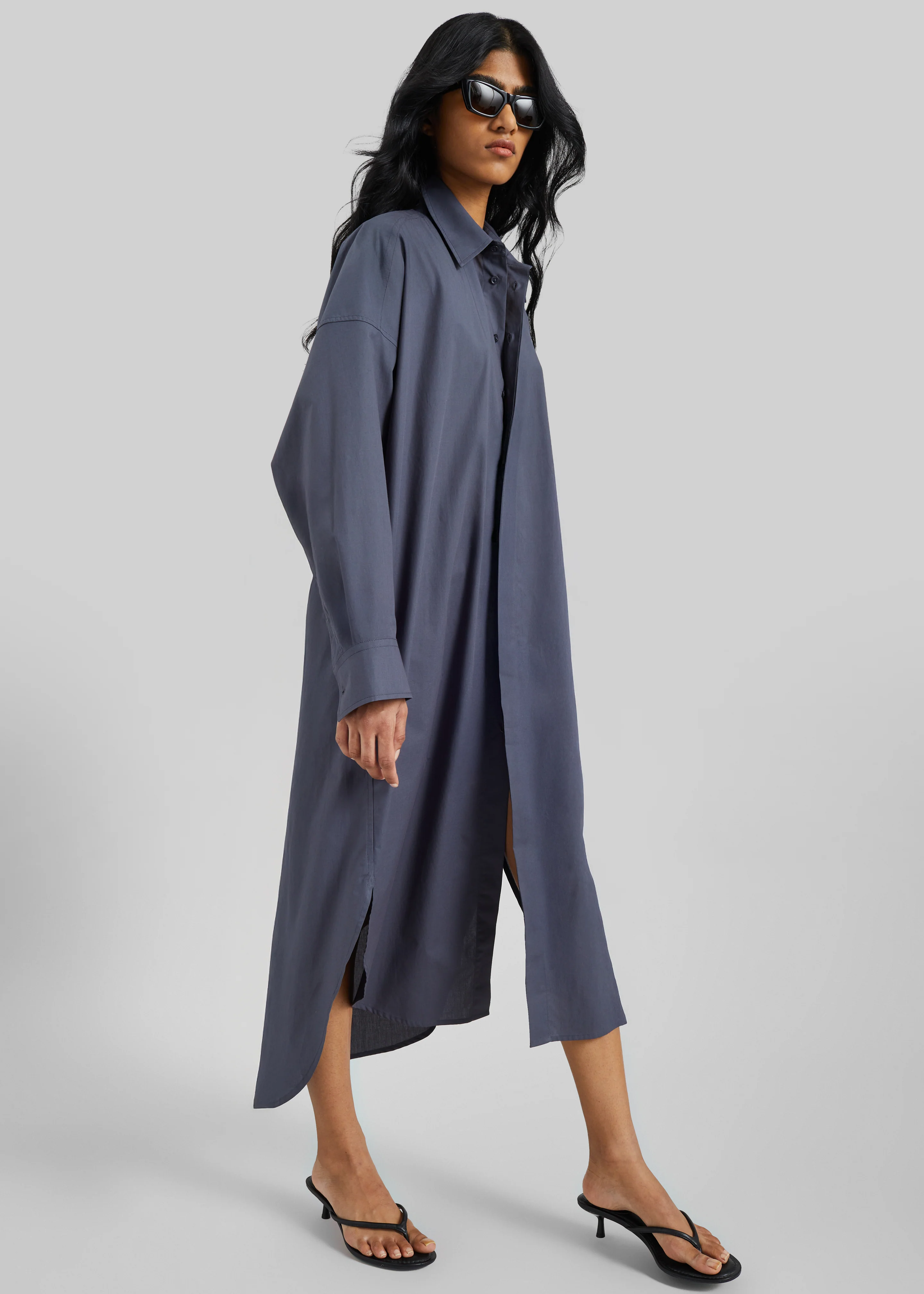 Bloom Organic Cotton Shirt Dress - Charcoal - Image 4