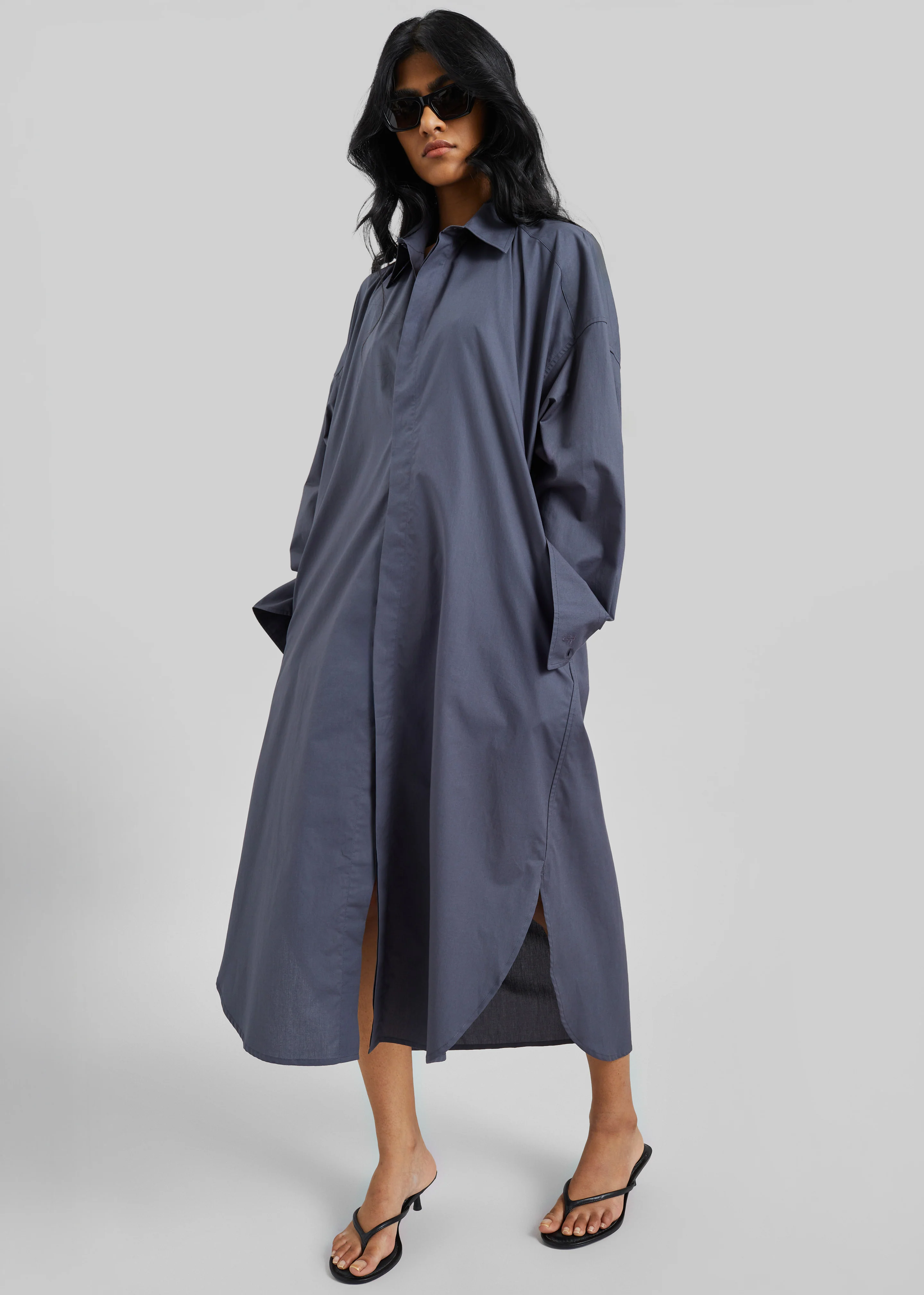 Bloom Organic Cotton Shirt Dress - Charcoal - Image 5