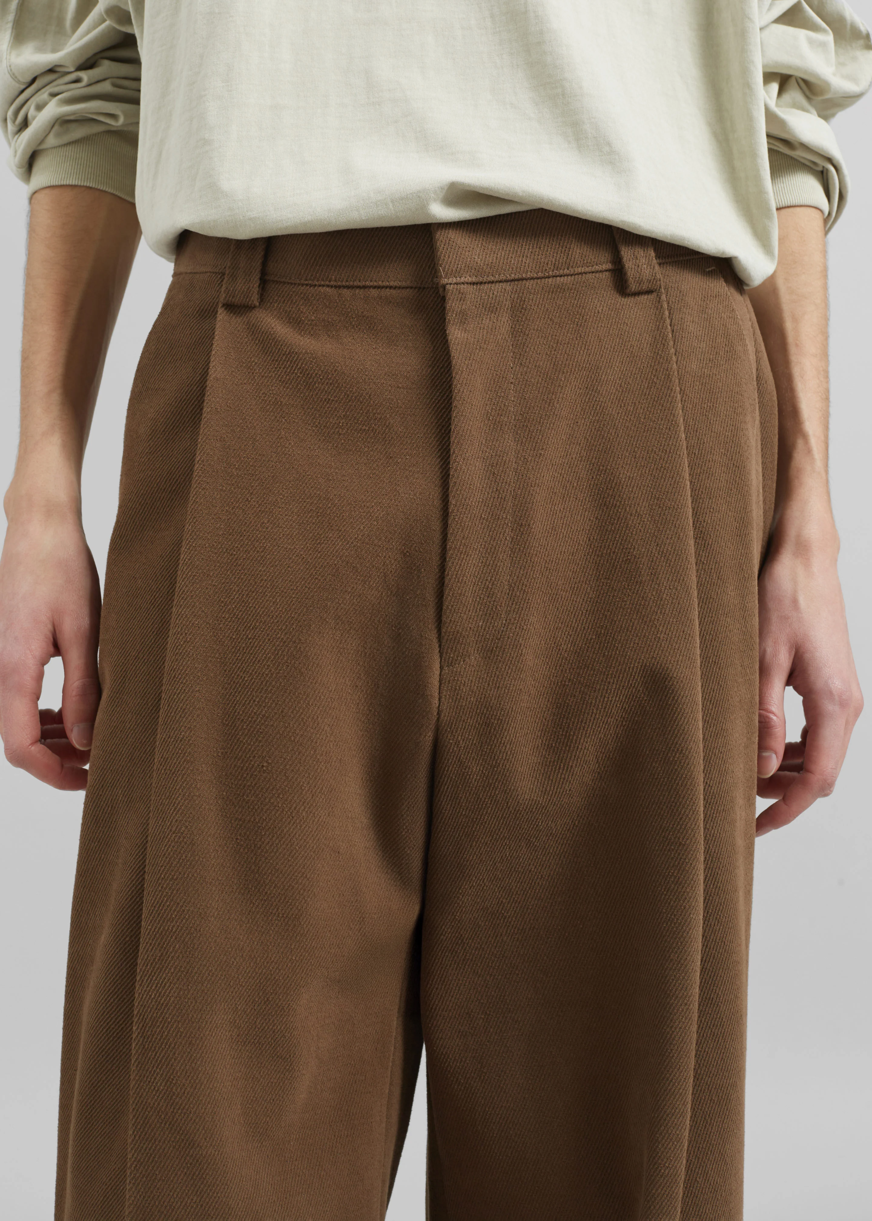 Borken Pleated Twill Pants - Brown - Image 3