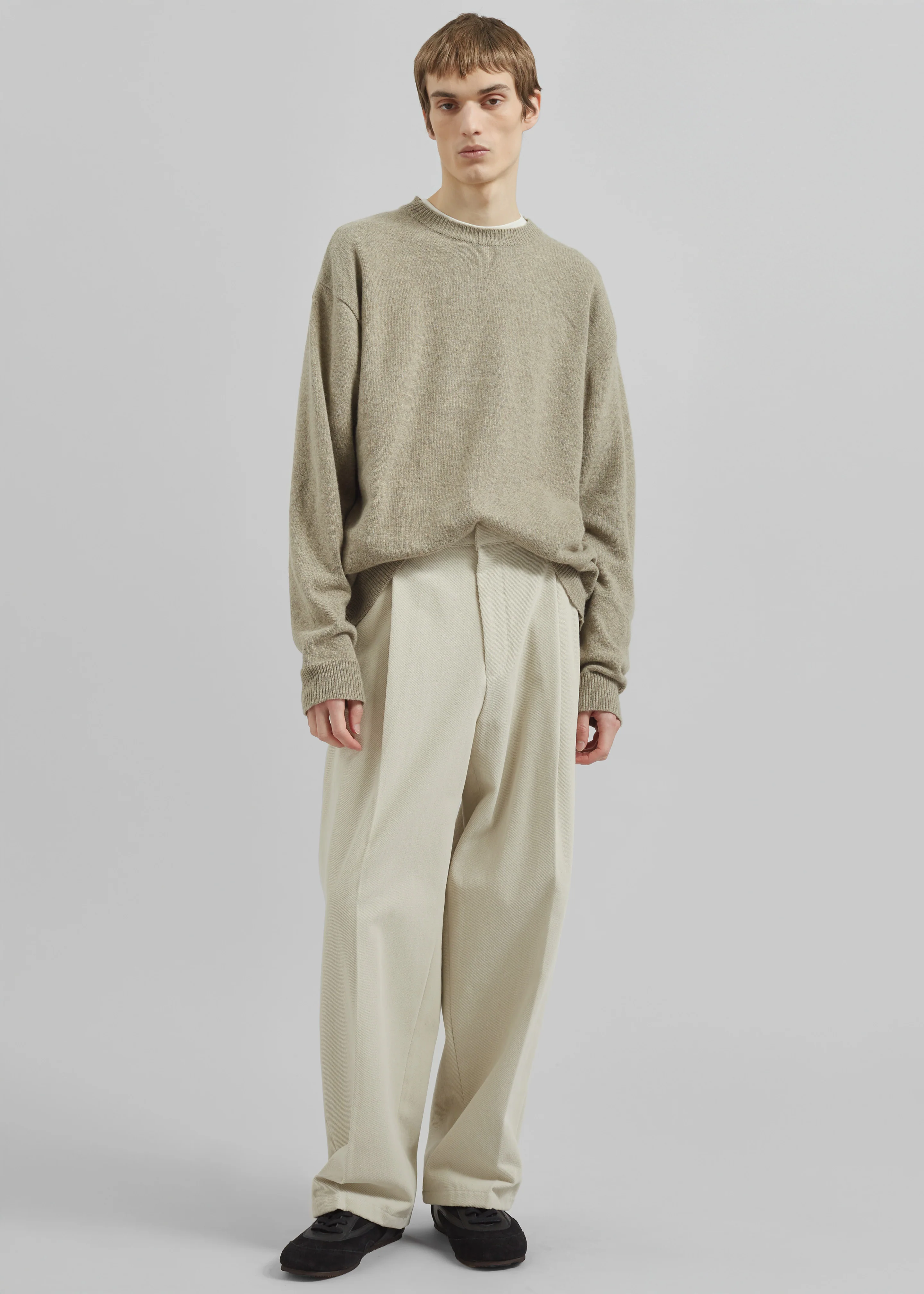 Borken Pleated Twill Pants - Ivory - Image 3