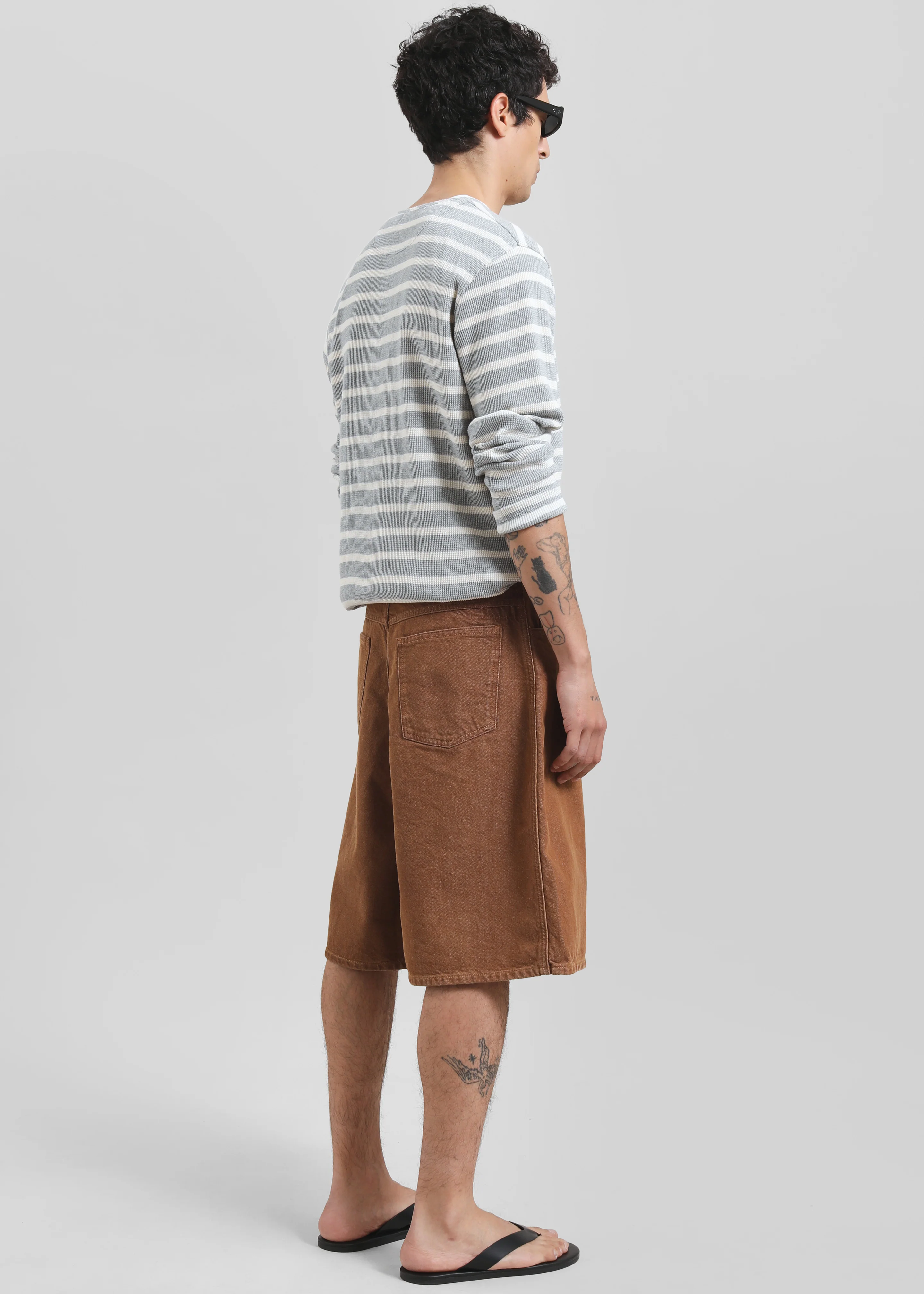 Bourke Soft Cotton Henley T-Shirt - Grey/White Stripe - Image 6