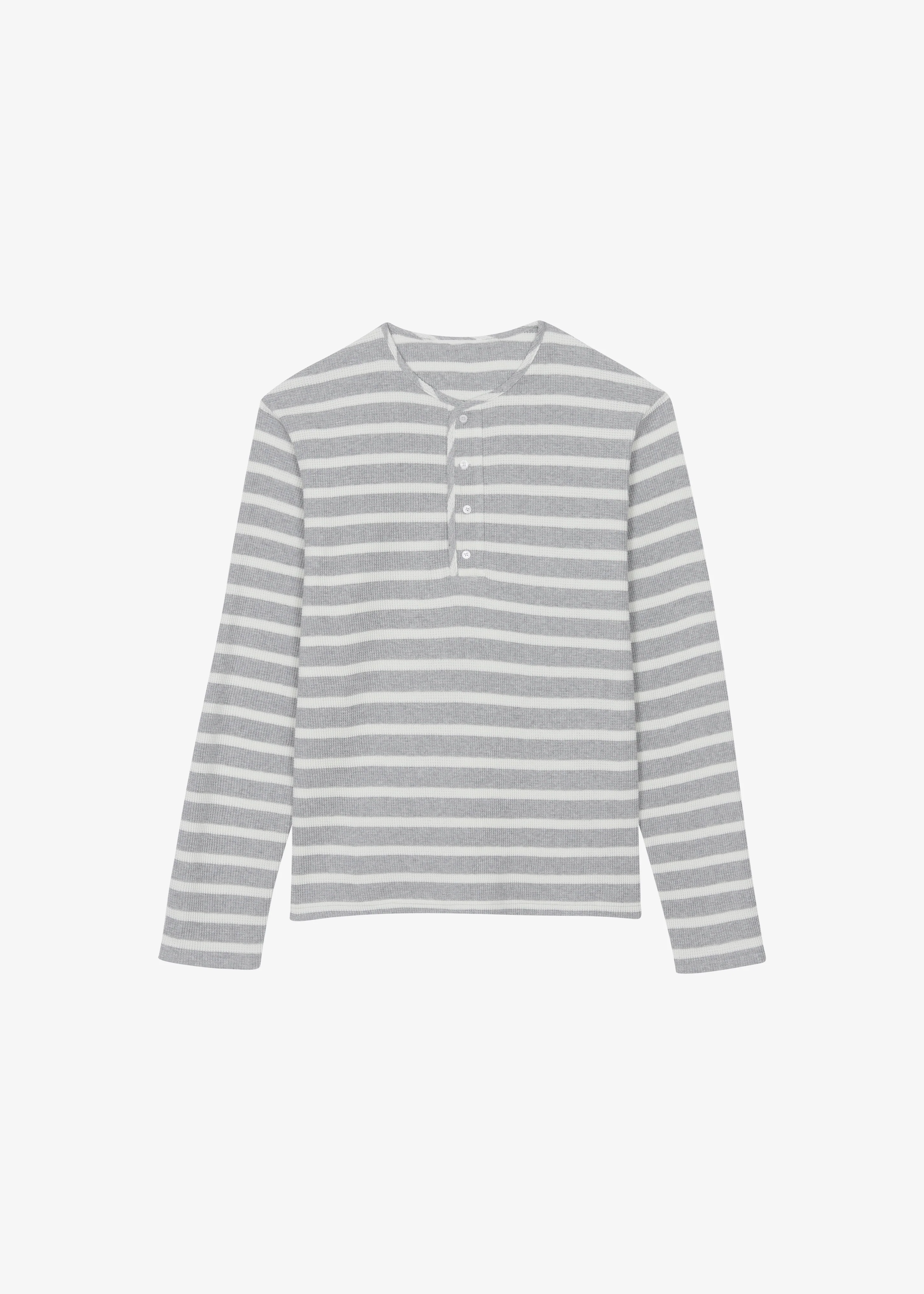 Bourke Soft Cotton Henley T-Shirt - Grey/White Stripe - Image 7