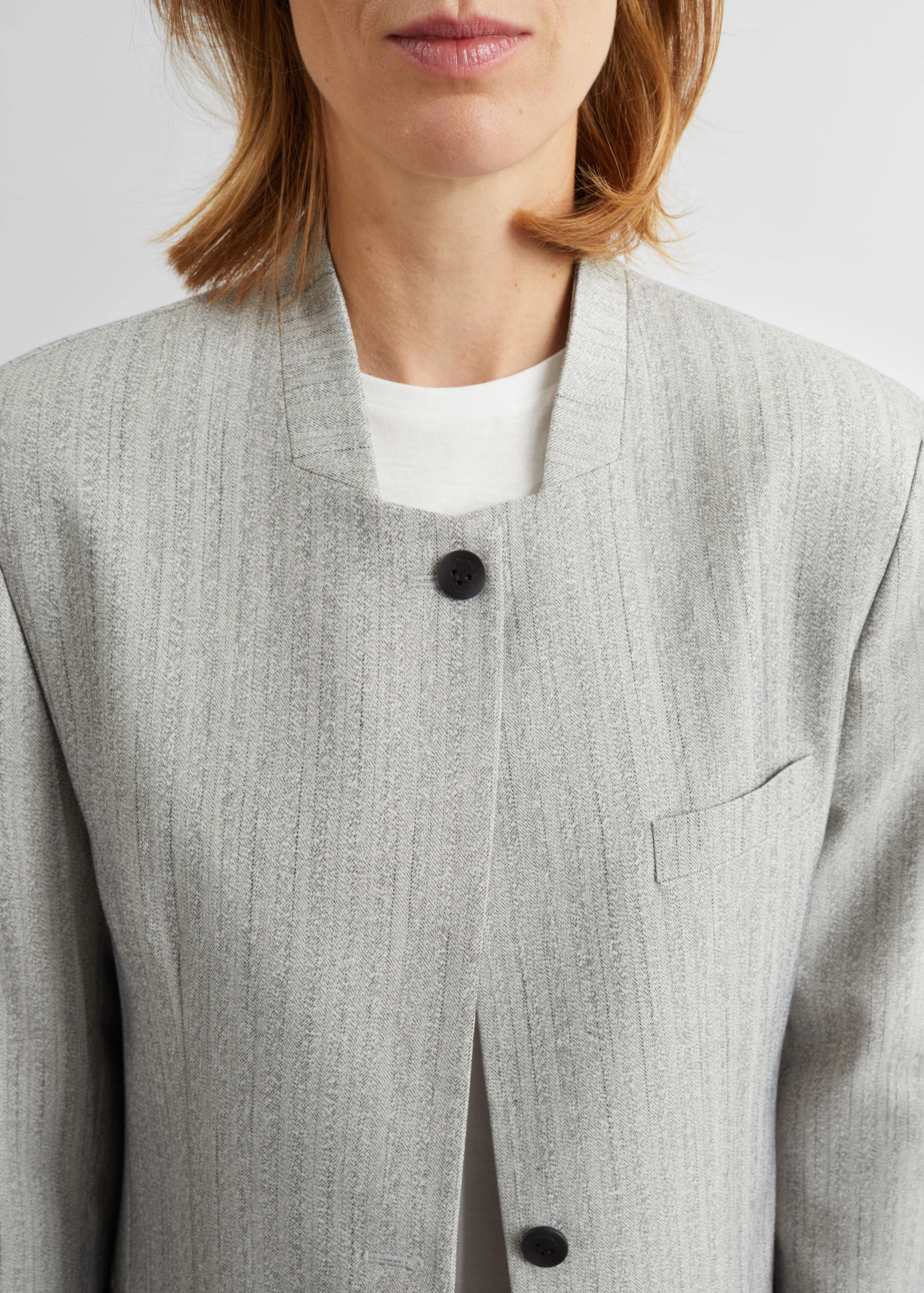 Breux Collarless Padded Blazer - Grey Melange - Image 3