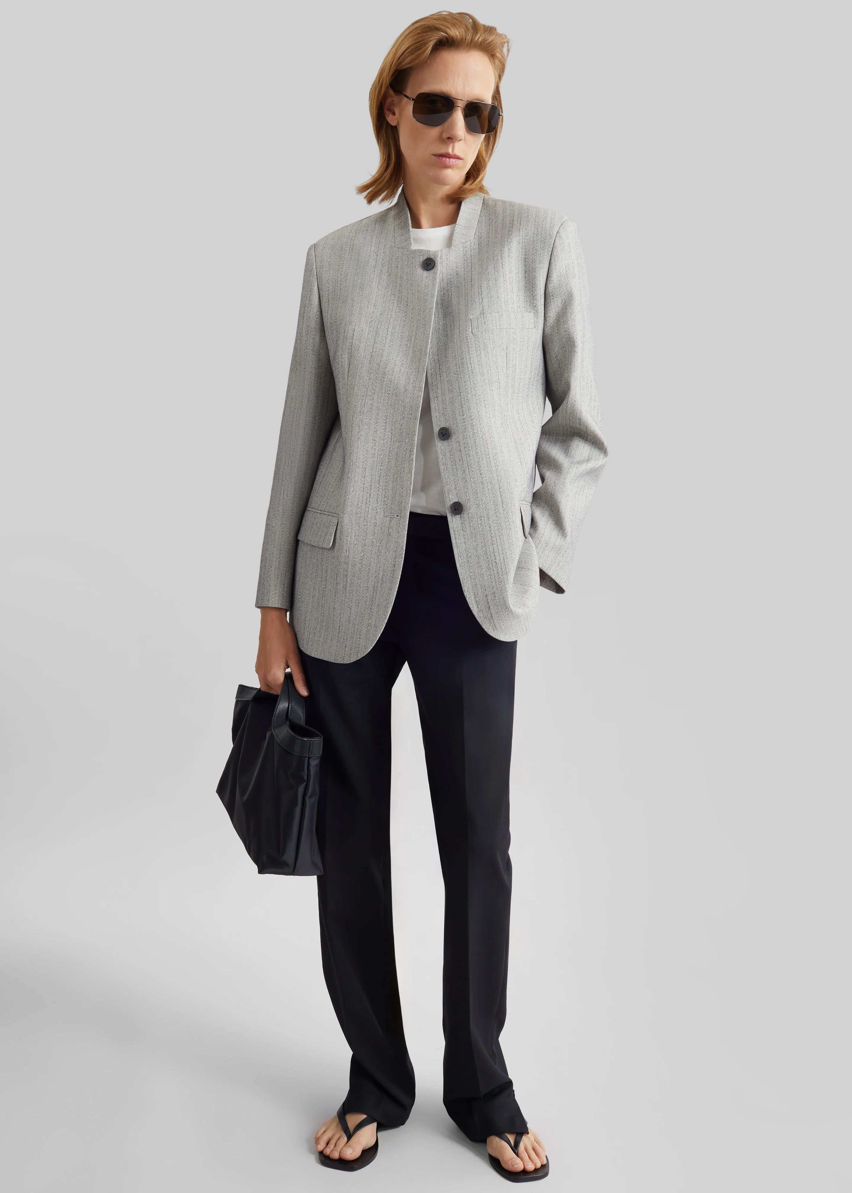 Breux Collarless Padded Blazer - Grey Melange - Image 4