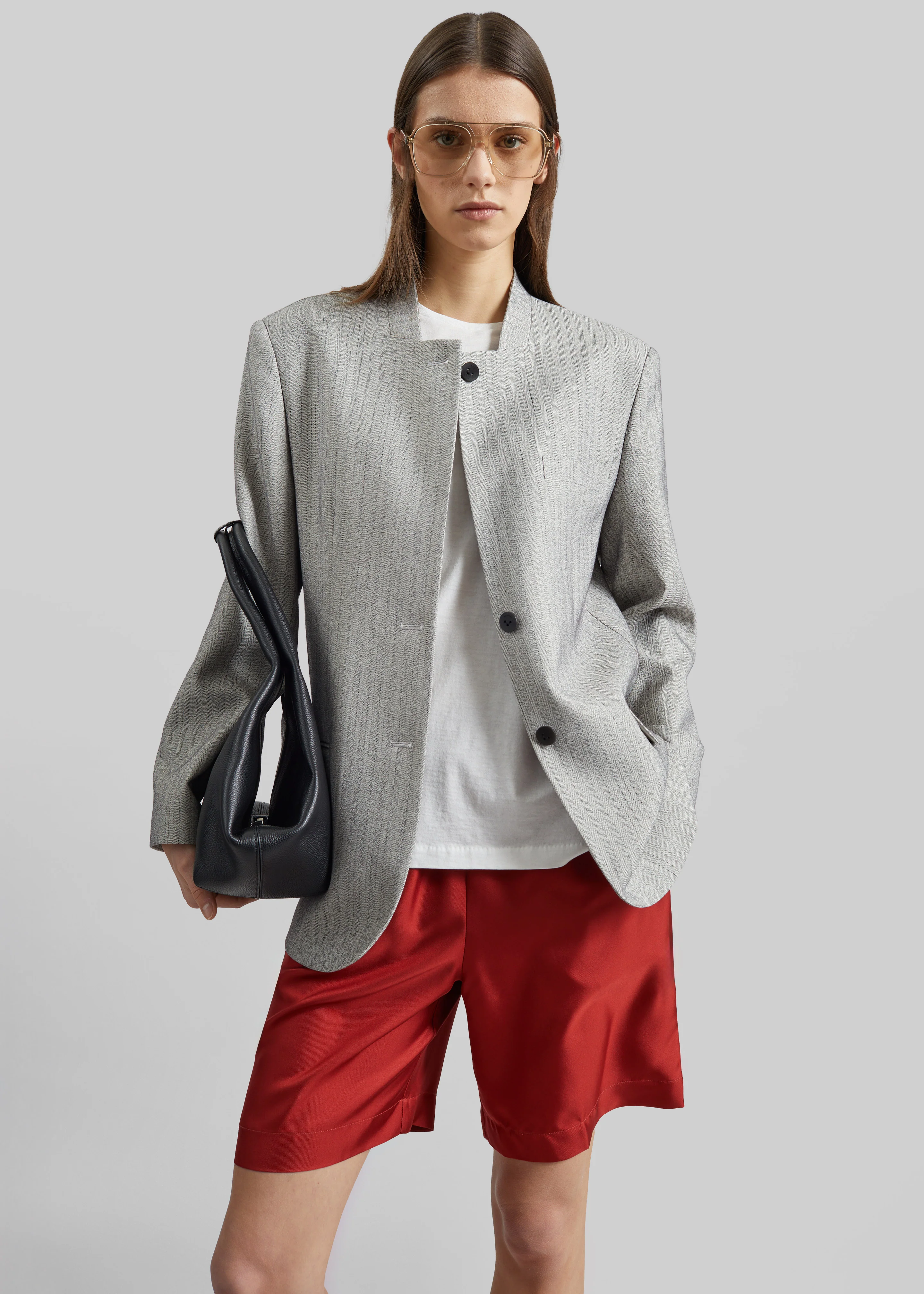 Breux Collarless Padded Blazer - Grey Melange - Image 5