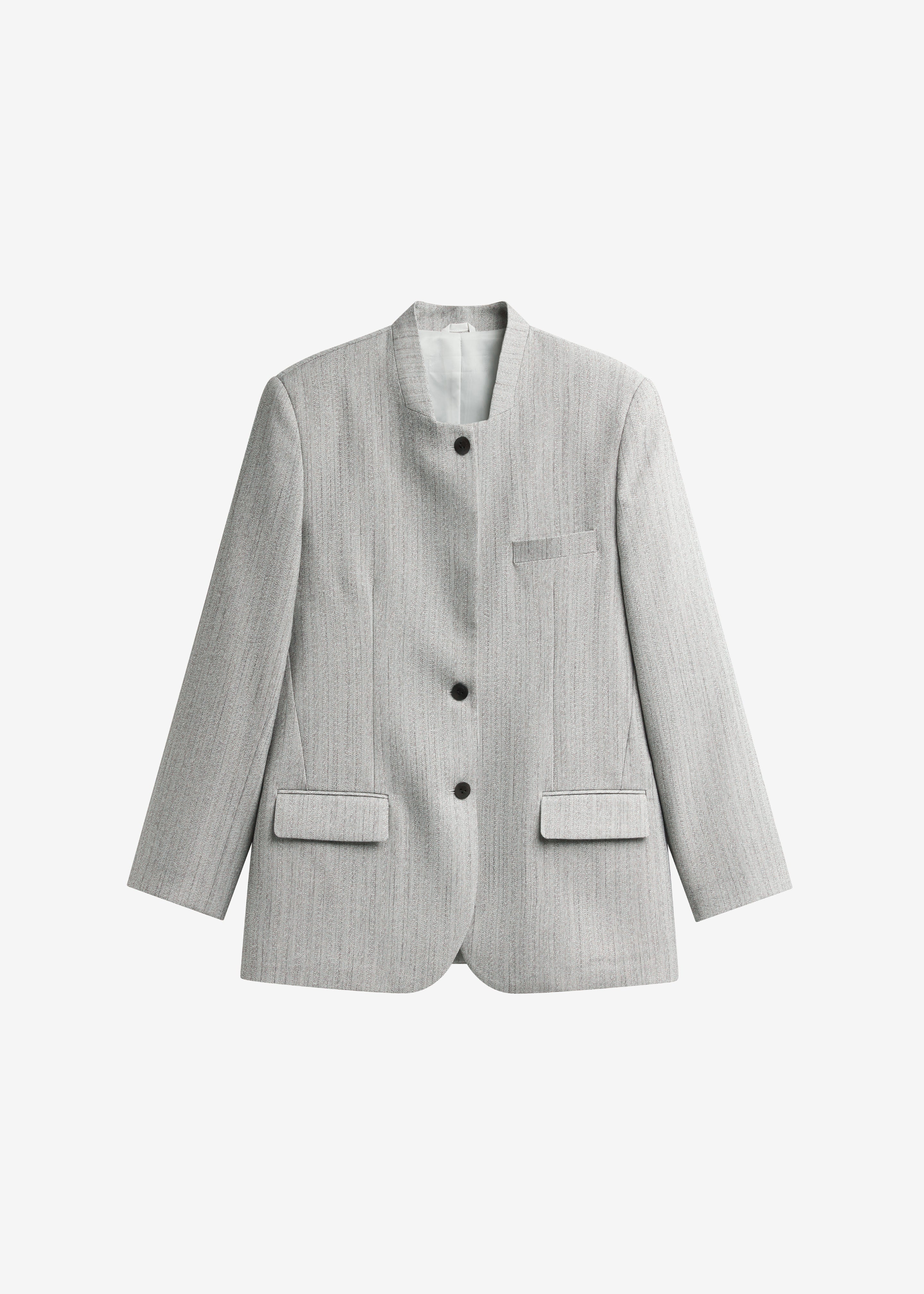Breux Collarless Padded Blazer - Grey Melange - Image 8