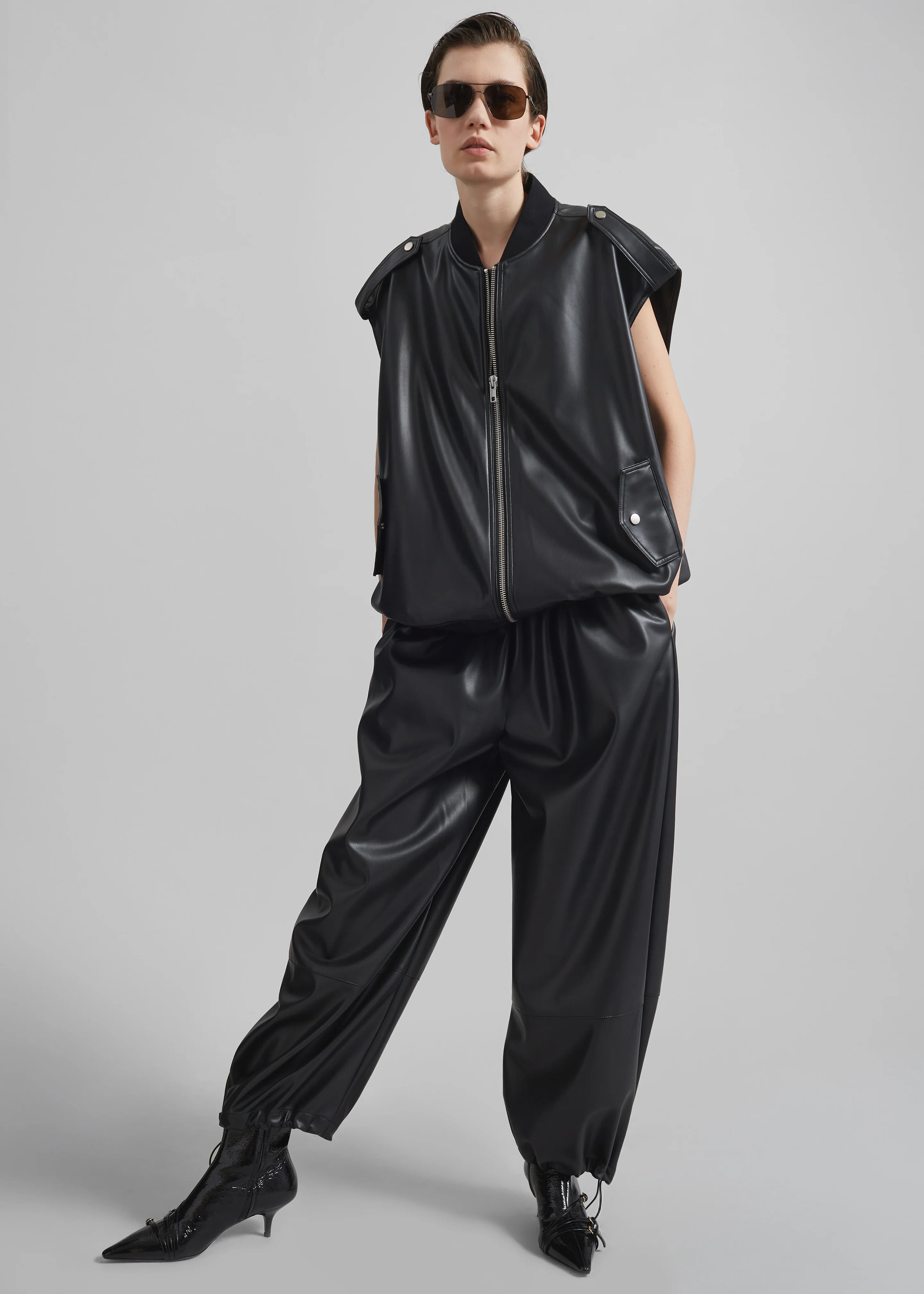 Briar Faux Leather Balloon Pants - Black - Image 11
