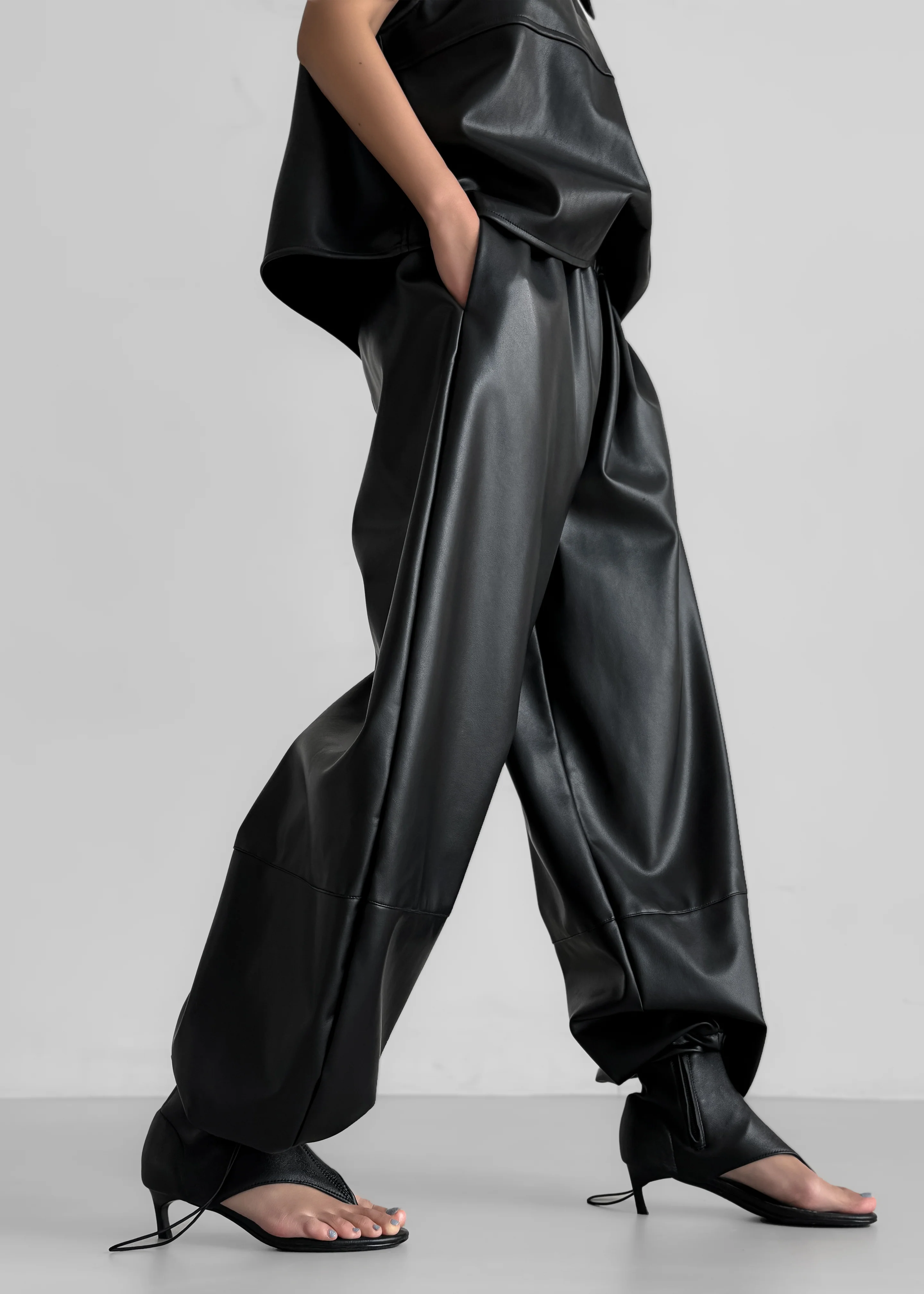 Briar Faux Leather Balloon Pants - Black - Image 2