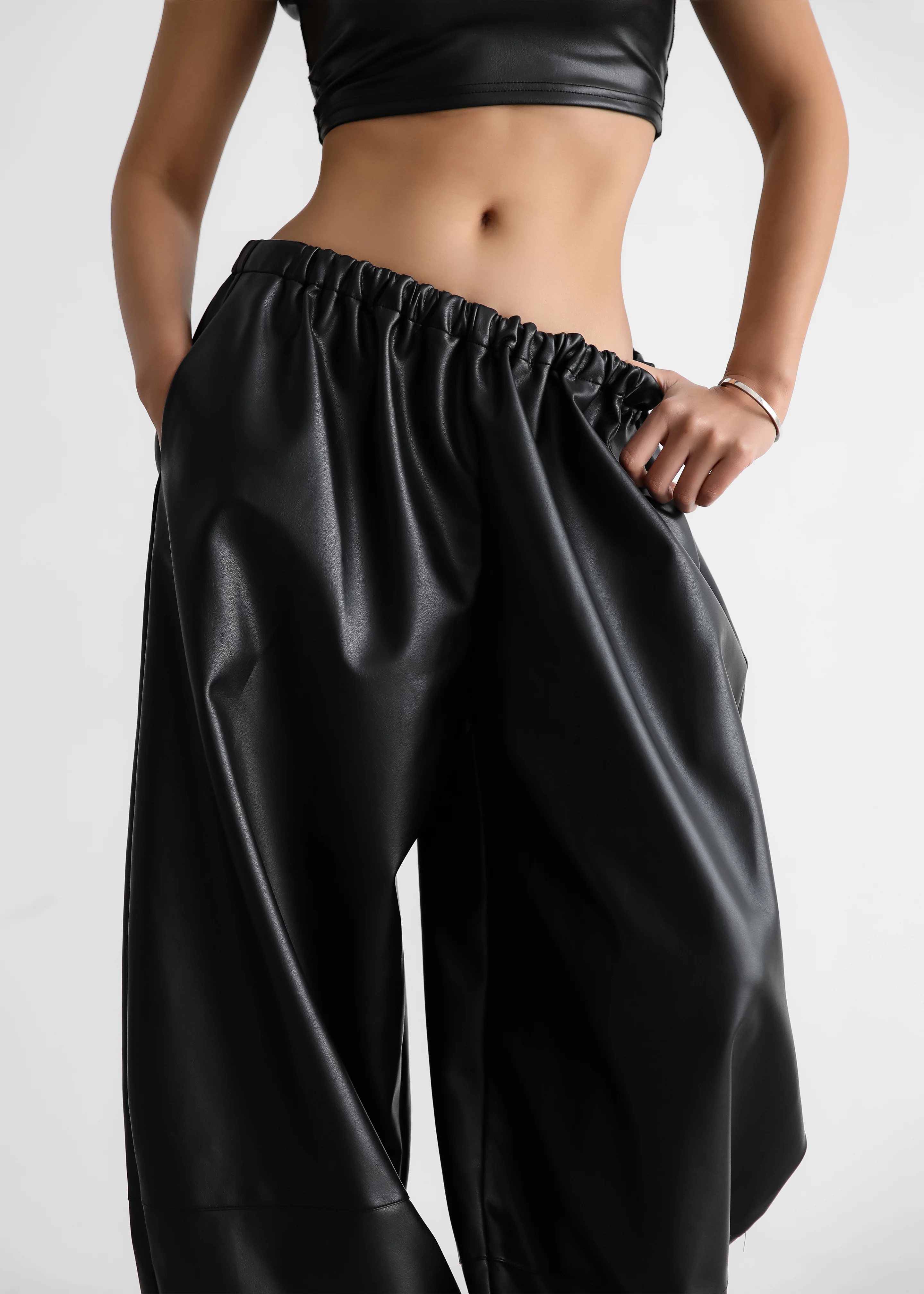Briar Faux Leather Balloon Pants - Black - Image 7