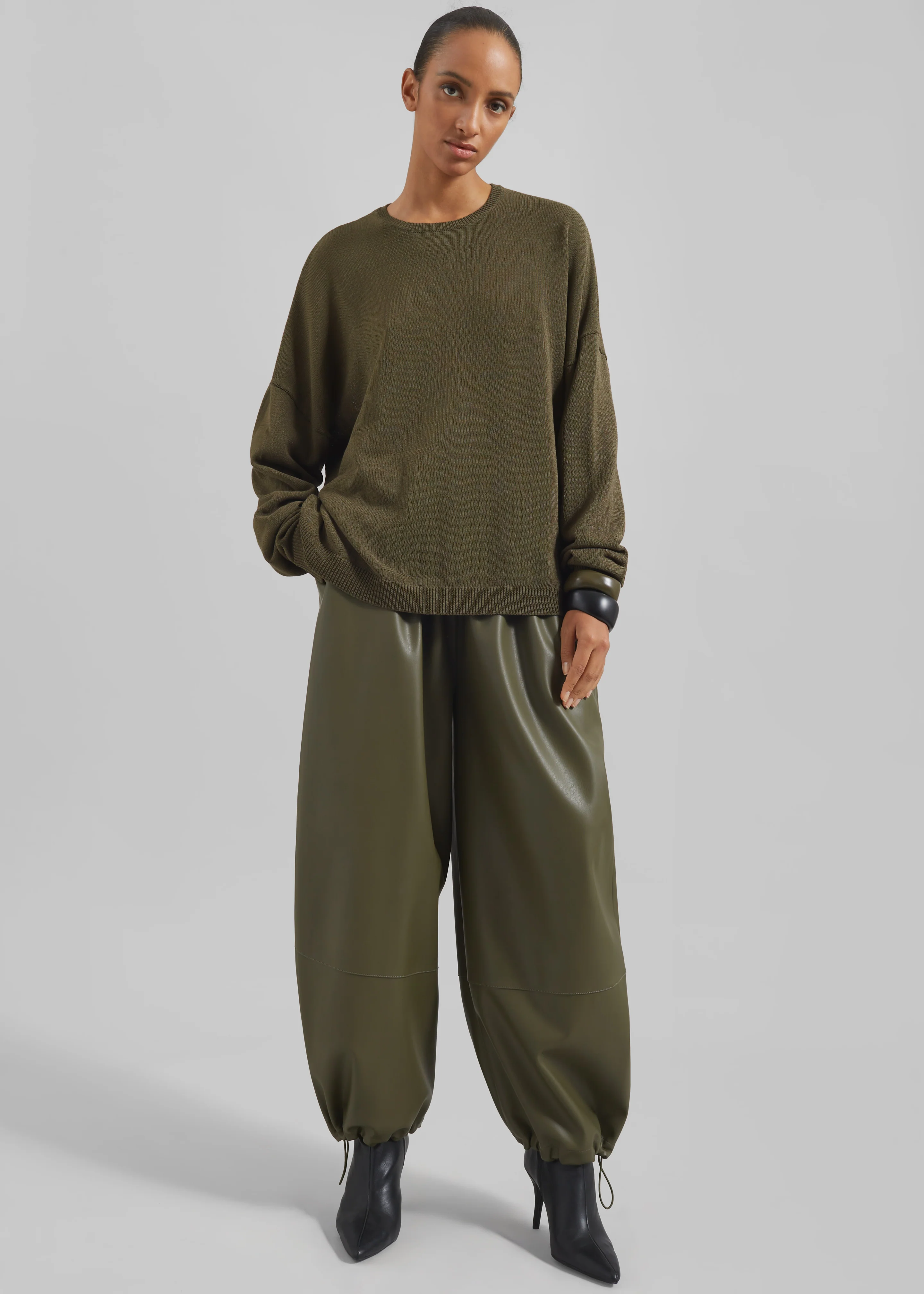 Briar Faux Leather Balloon Pants - Khaki - Image 2