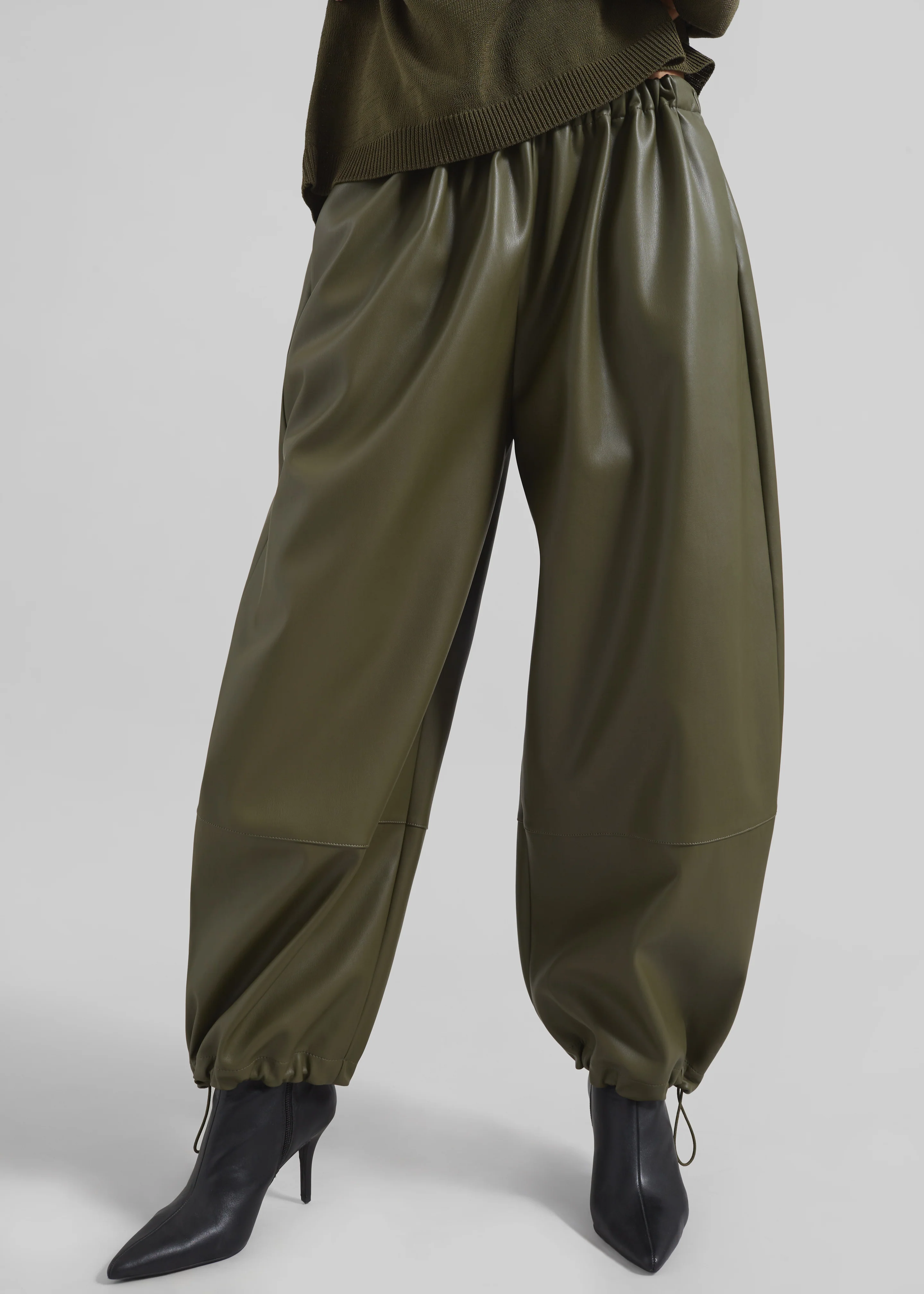 Briar Faux Leather Balloon Pants - Khaki - Image 3