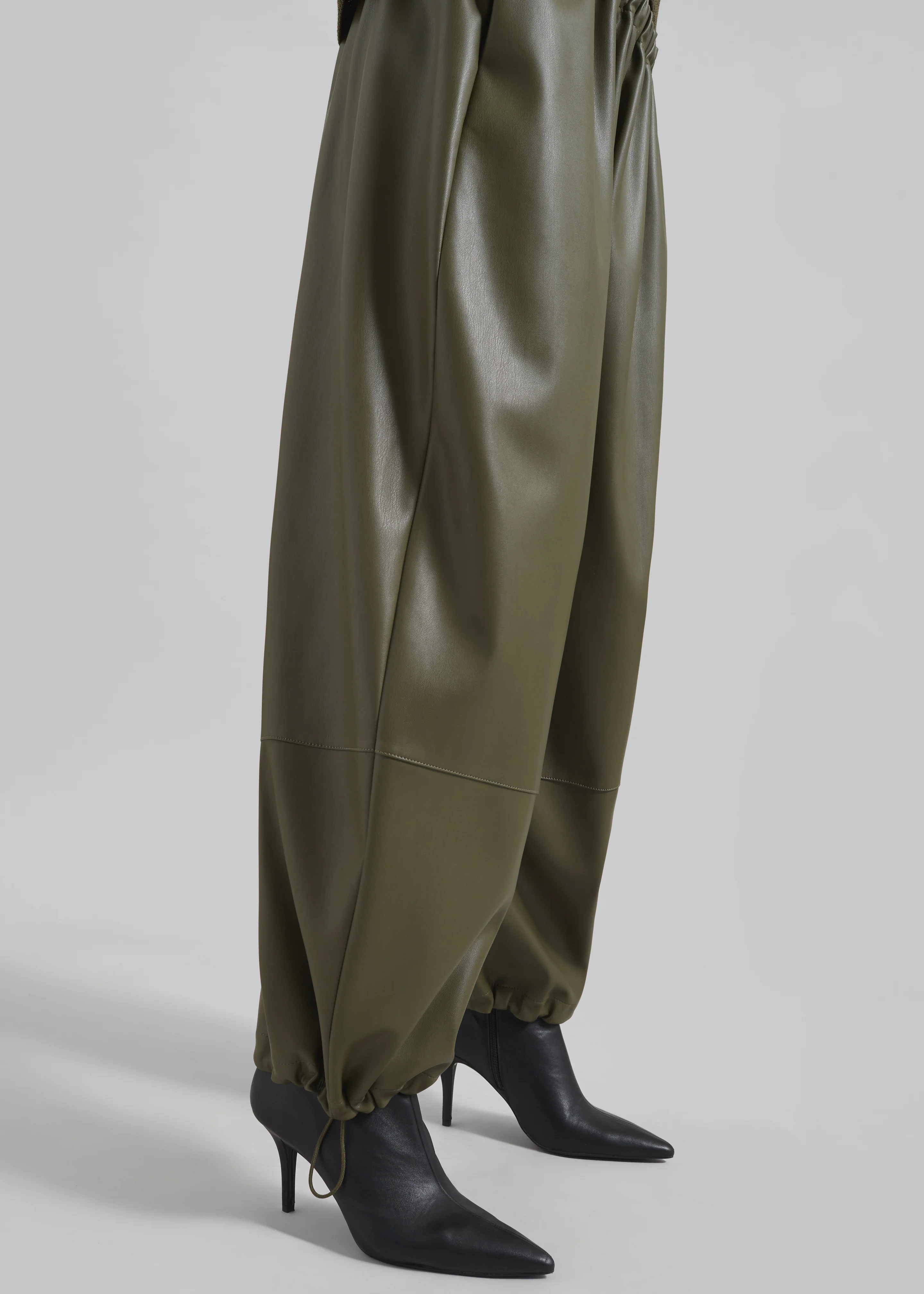 Briar Faux Leather Balloon Pants - Khaki - Image 4