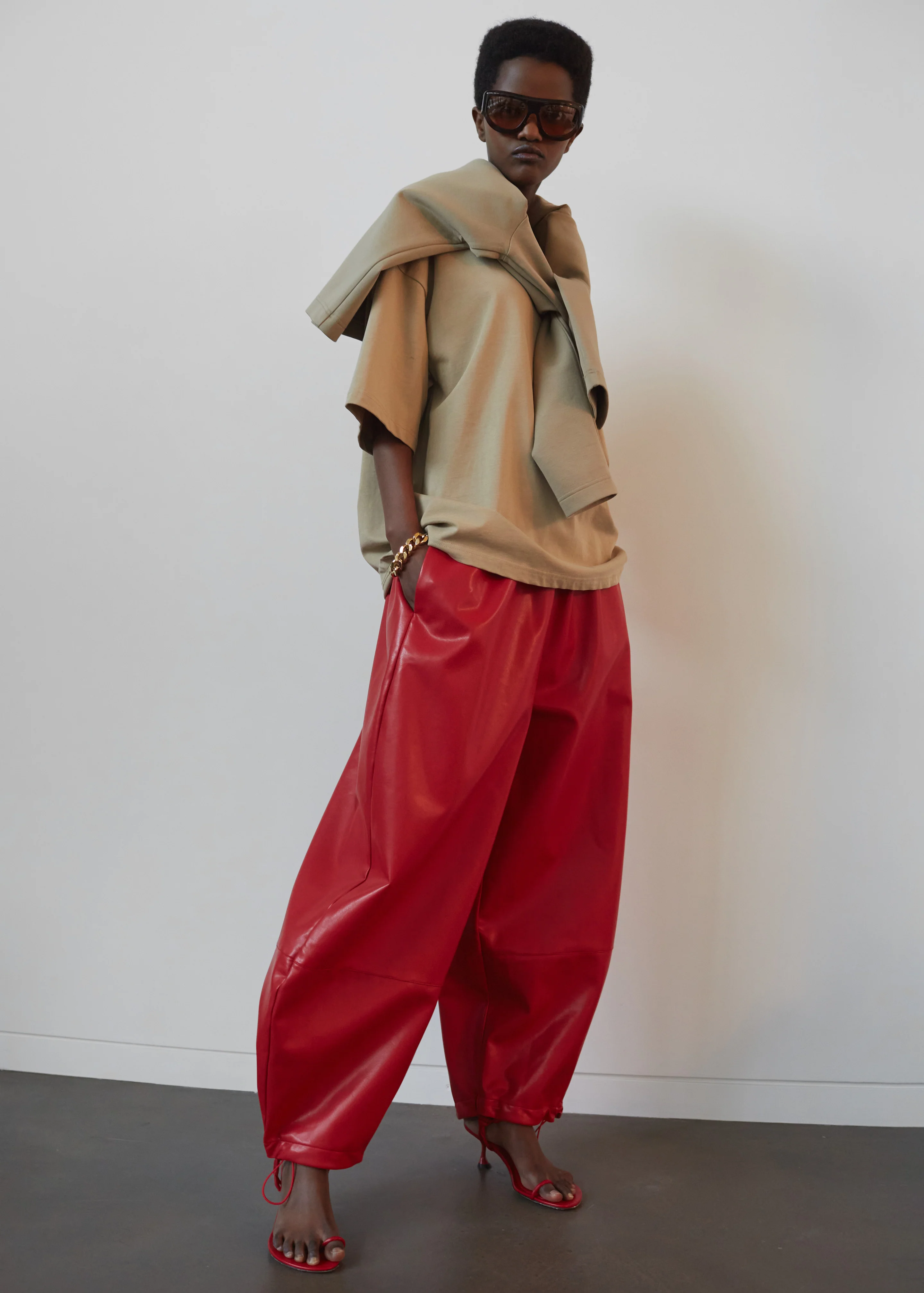 Briar Faux Leather Balloon Pants - Red - Image 2