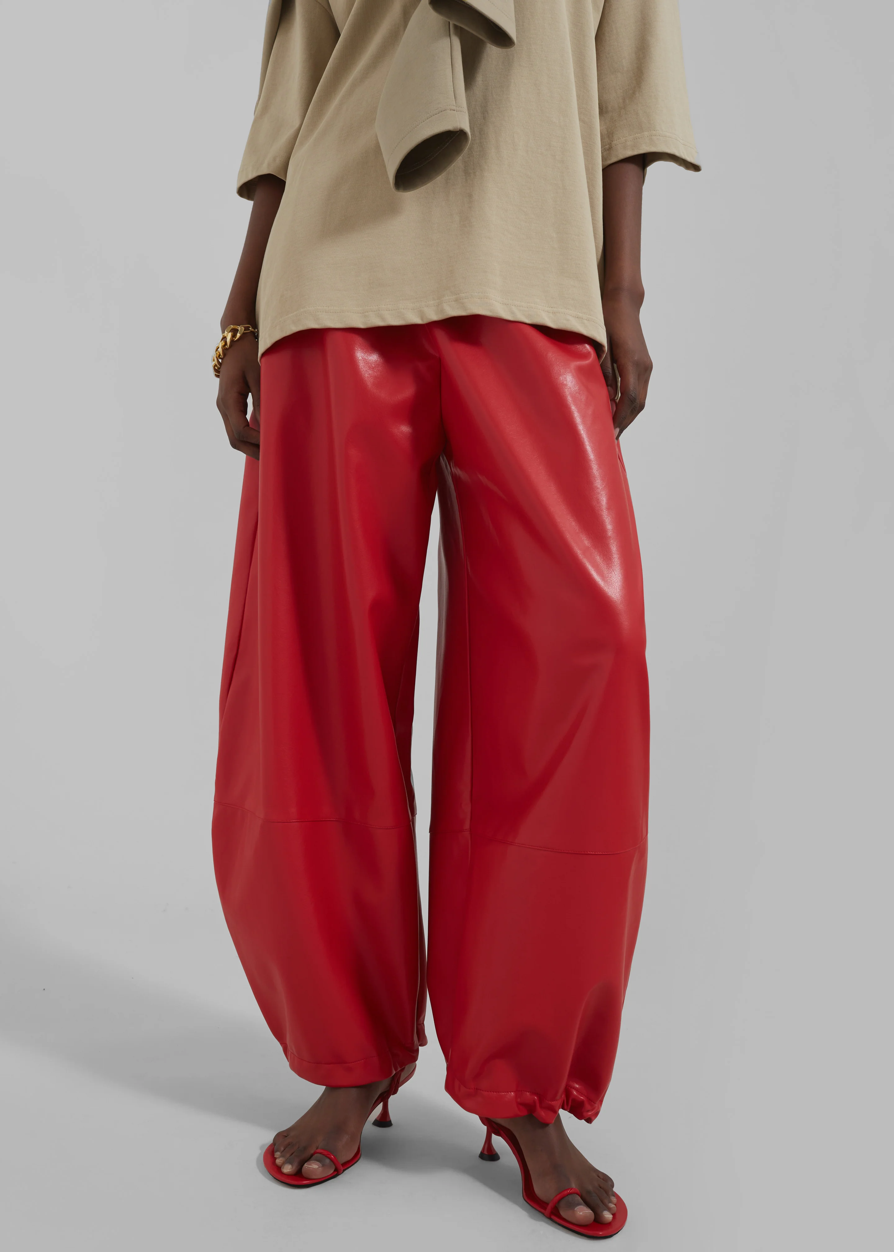 Briar Faux Leather Balloon Pants - Red - Image 4
