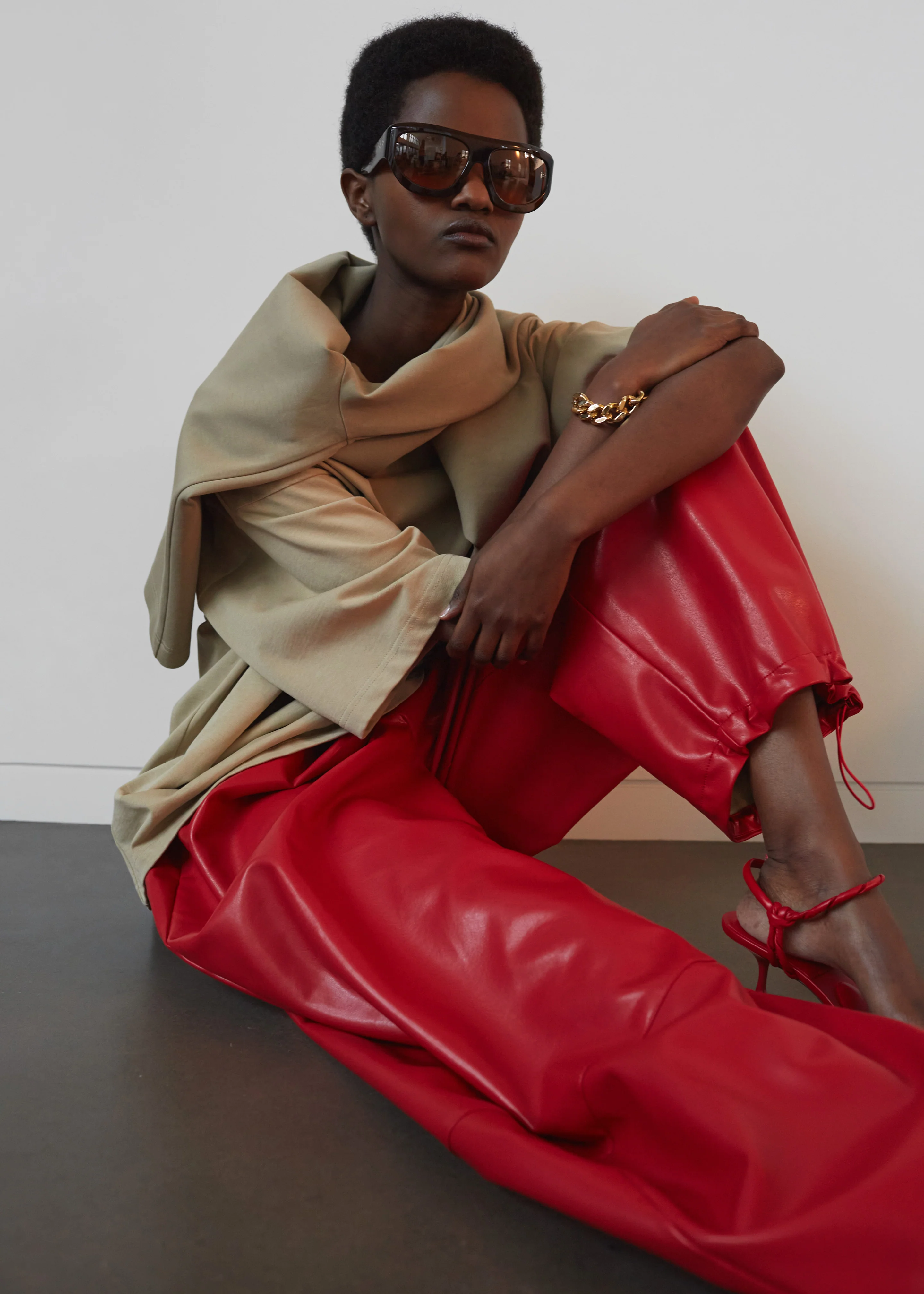 Briar Faux Leather Balloon Pants - Red - Image 9