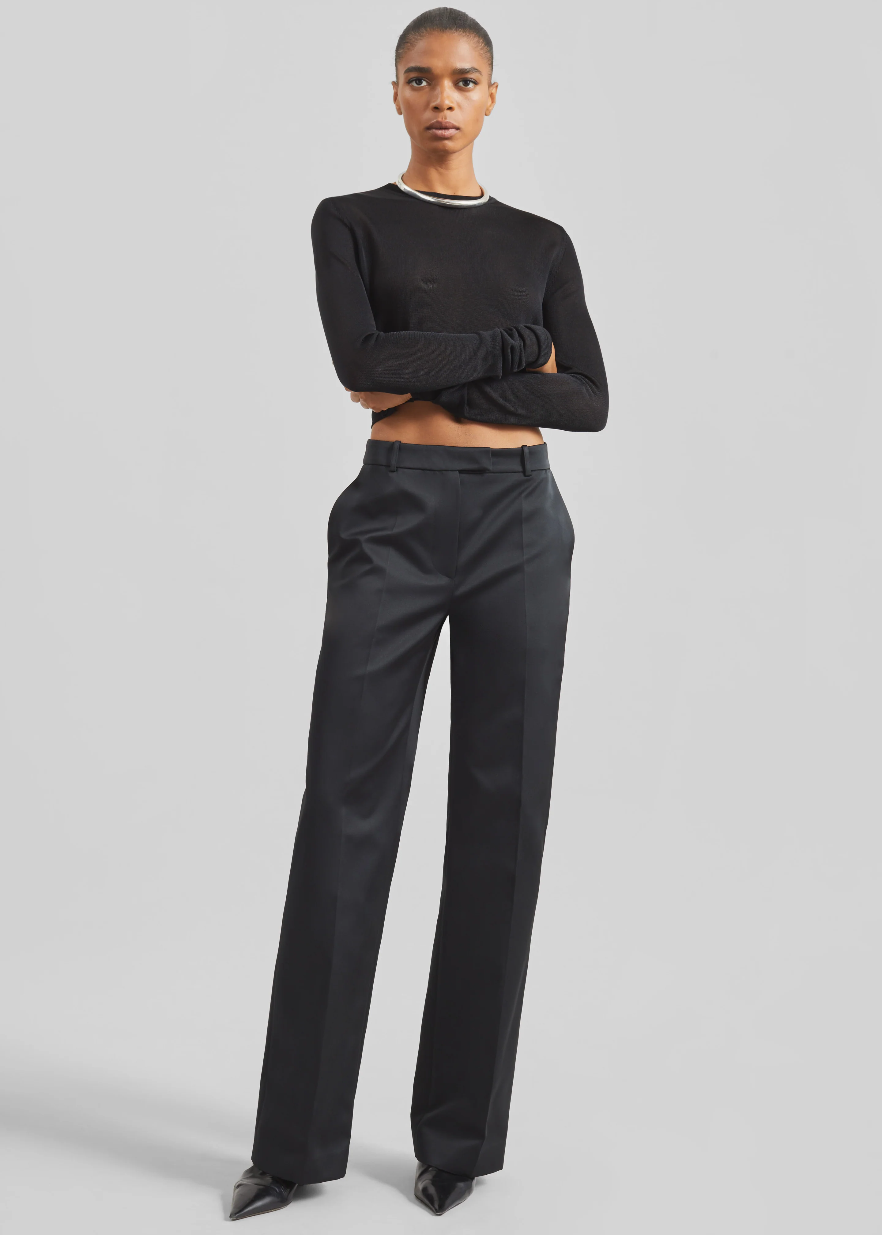 Brickell Satin Trousers - Black - Image 5