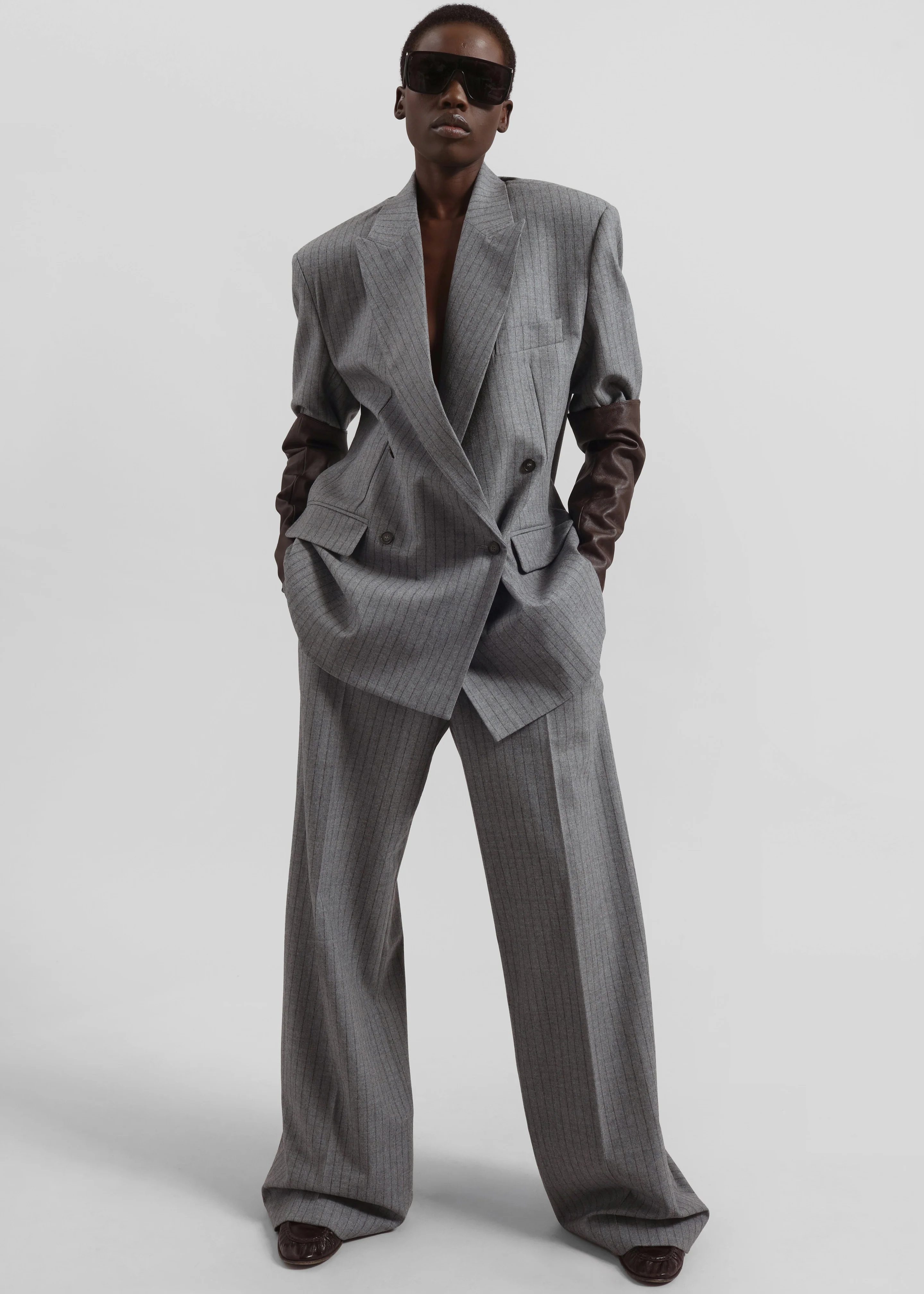 Brickell Striped Trousers - Grey/Brown - Image 7