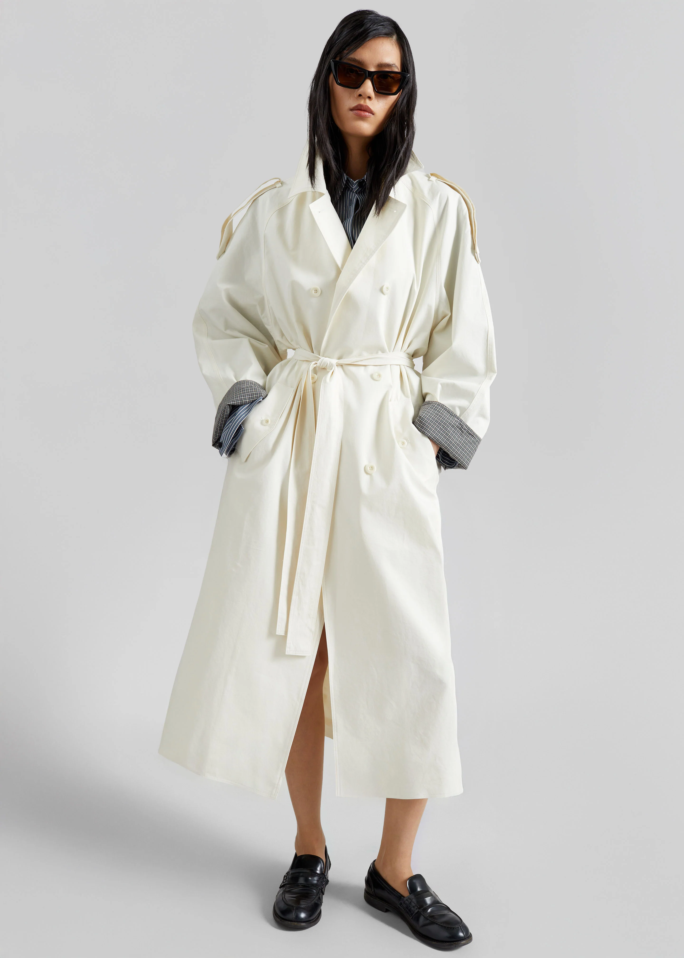Brion Contrast Cuff Trench Coat - Cream - Image 3