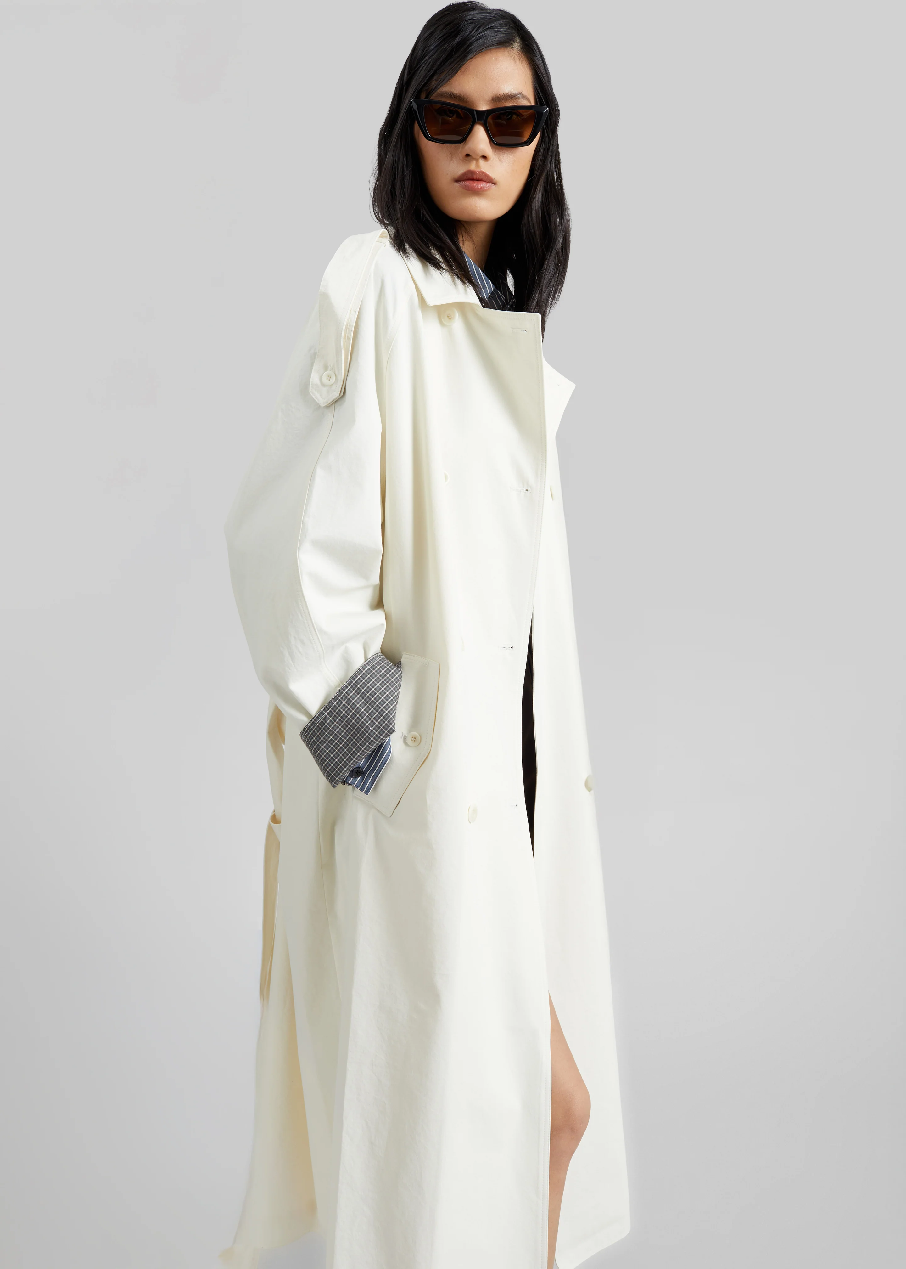 Brion Contrast Cuff Trench Coat - Cream - Image 5