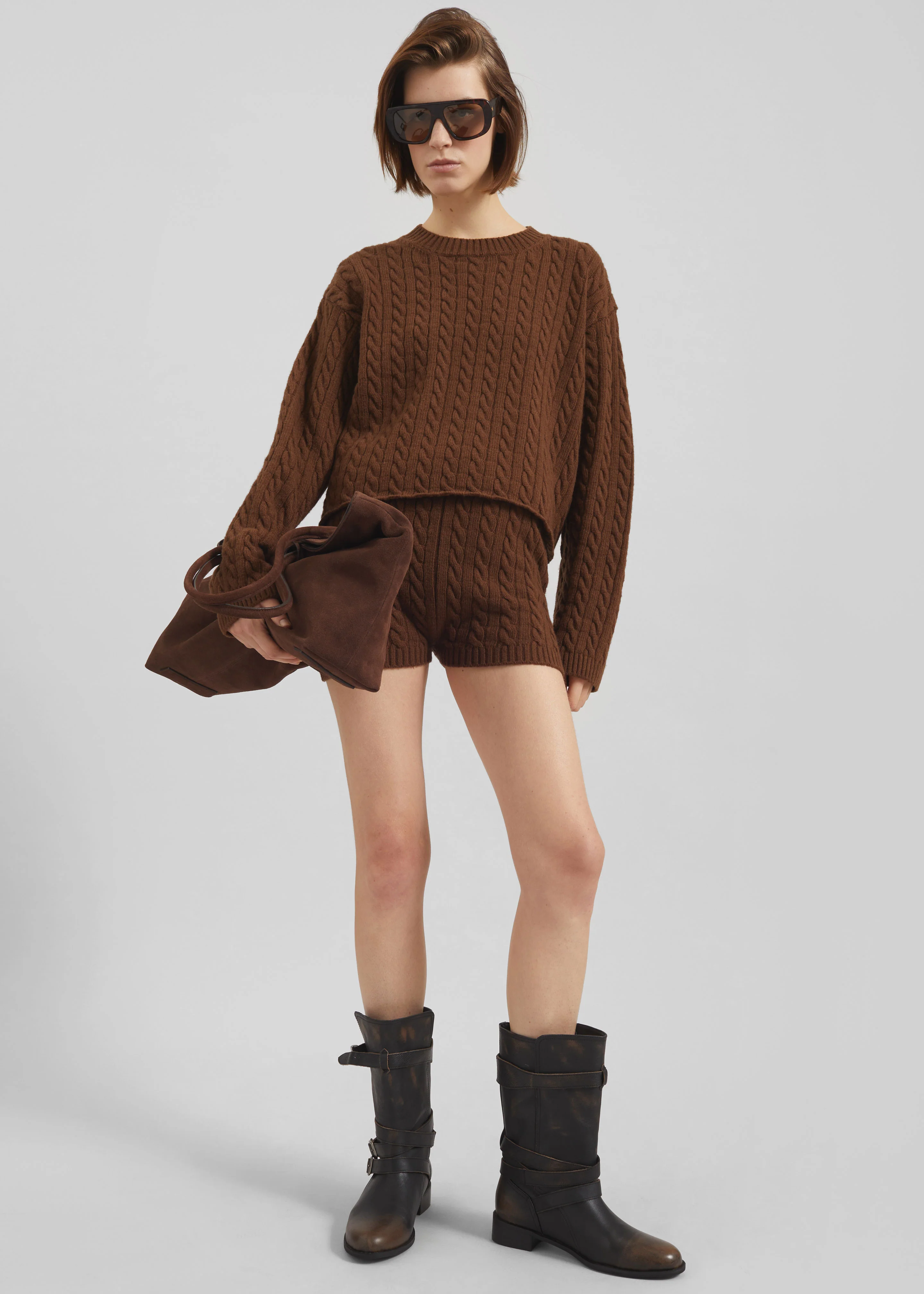 Brisbane Knit Mini Shorts - Brown - Image 3