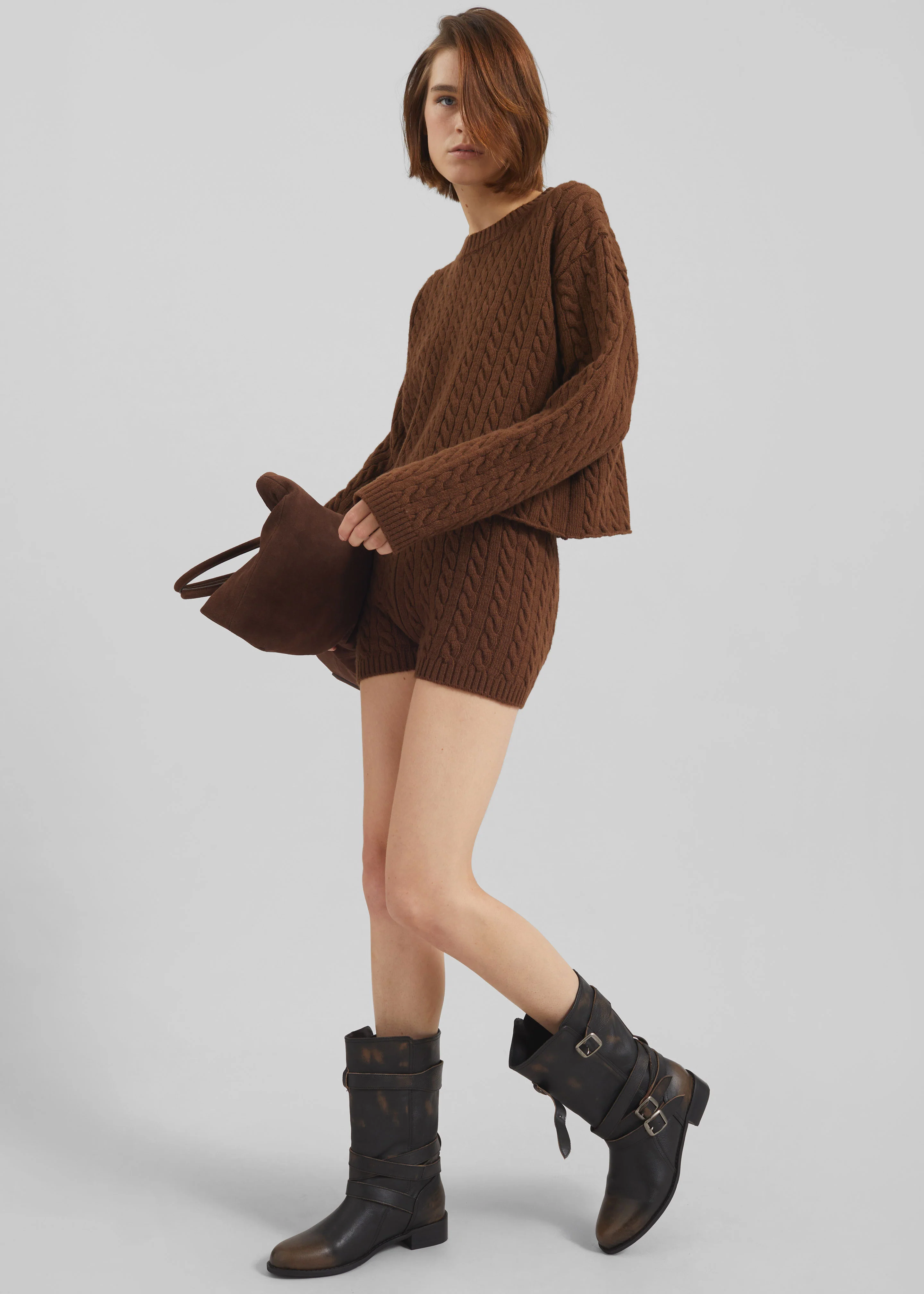 Brisbane Knit Mini Shorts - Brown - Image 5