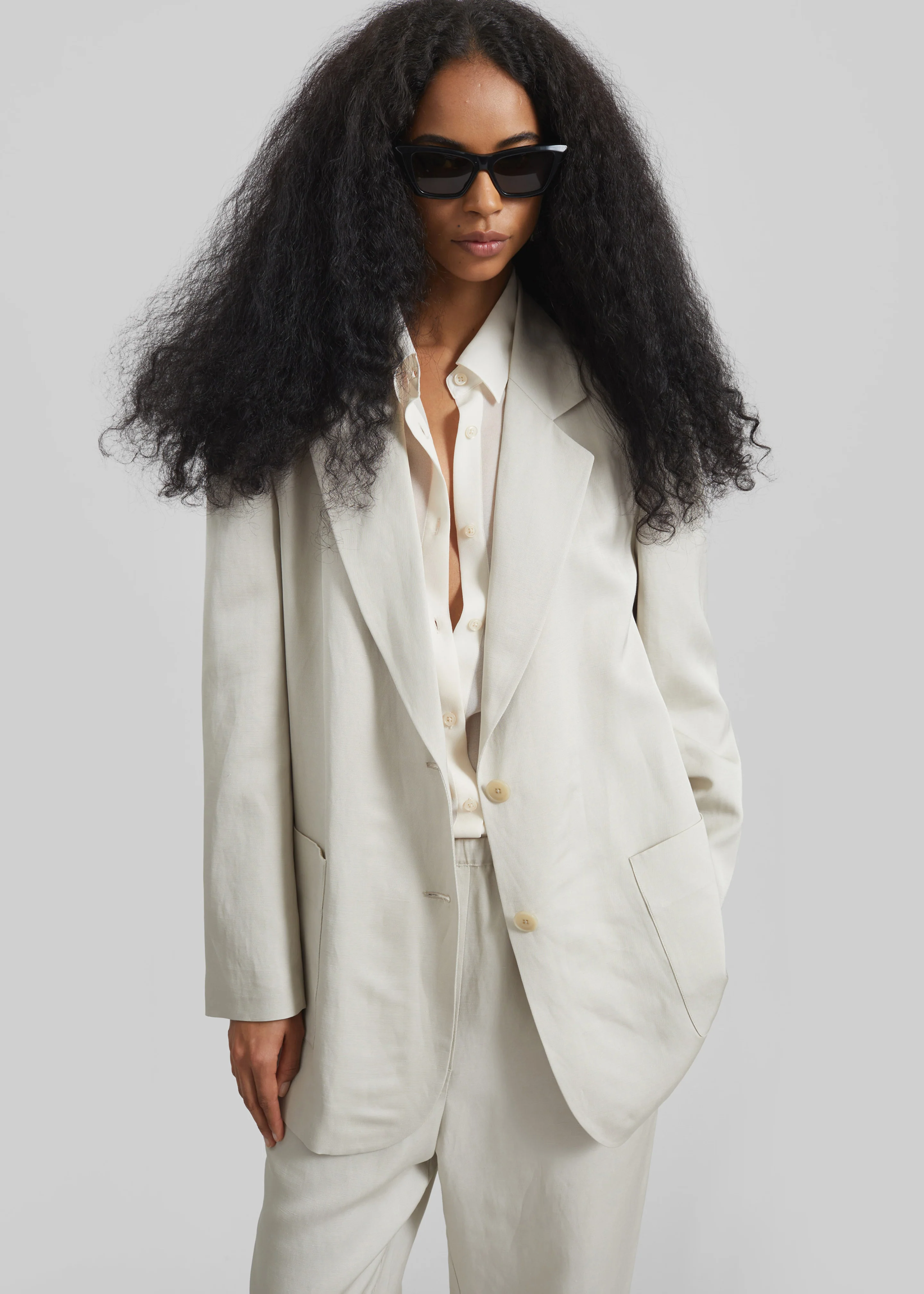 Bruna Linen Soft Blazer - Light Beige - Image 5