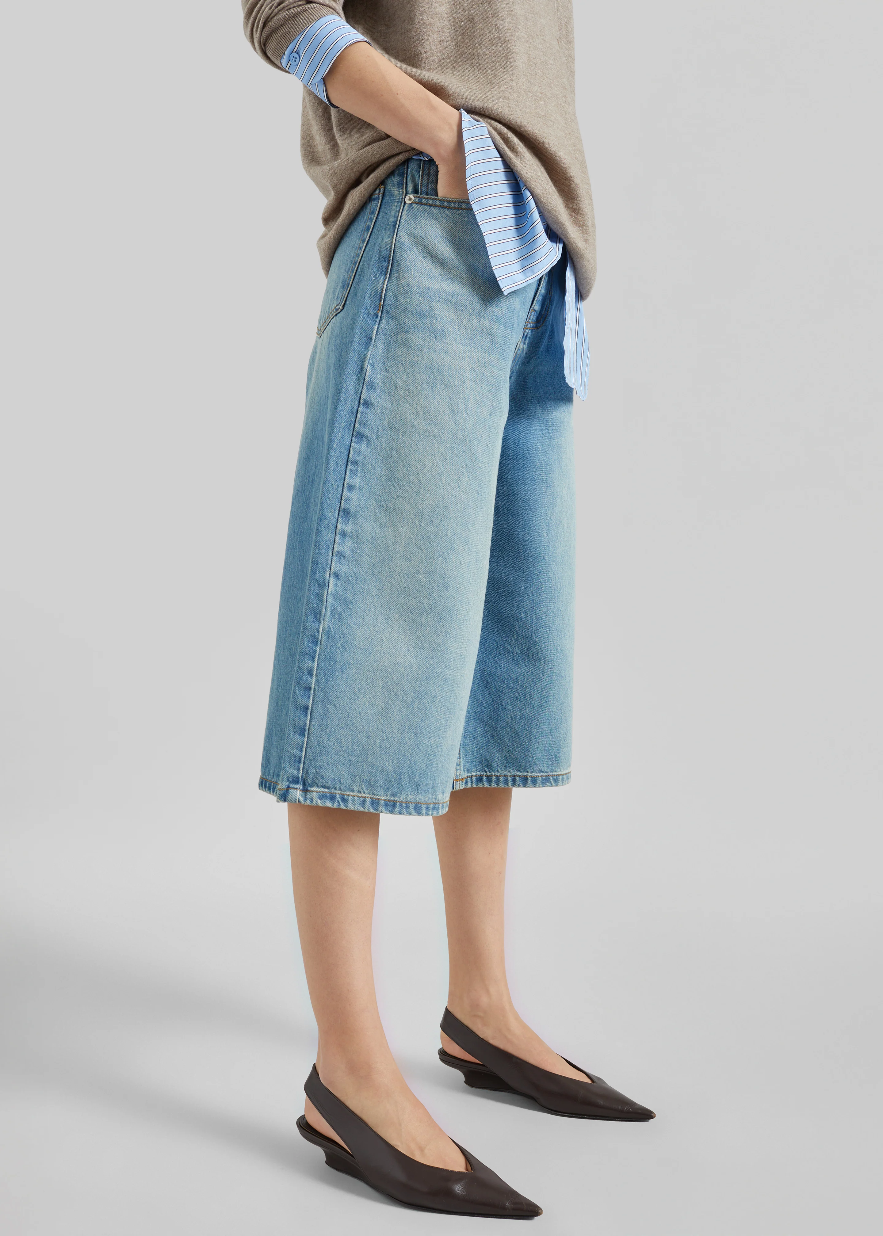 Brunoy Denim Culottes - Light Wash - Image 8