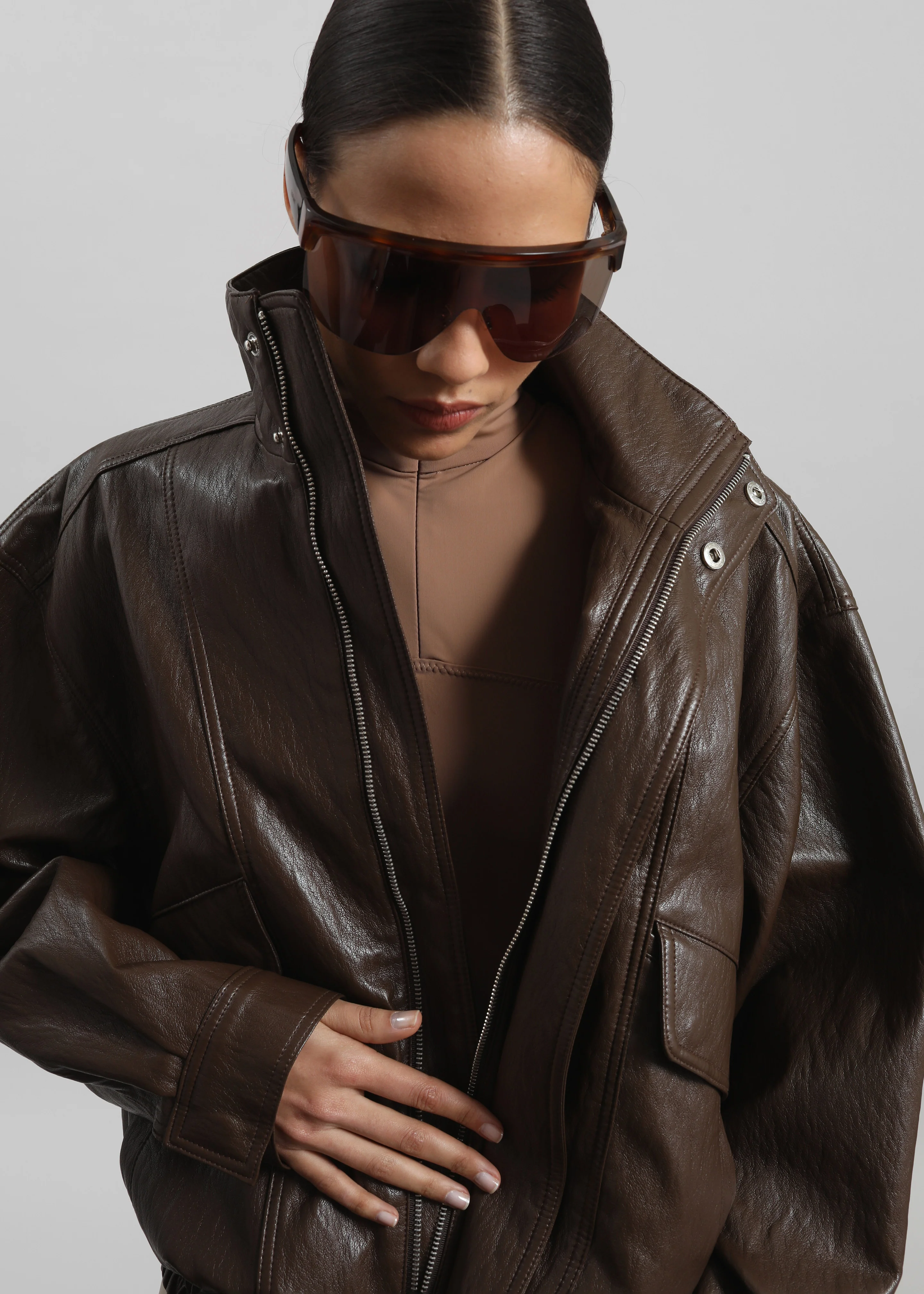 Burland Faux Leather Jacket - Brown - Image 3