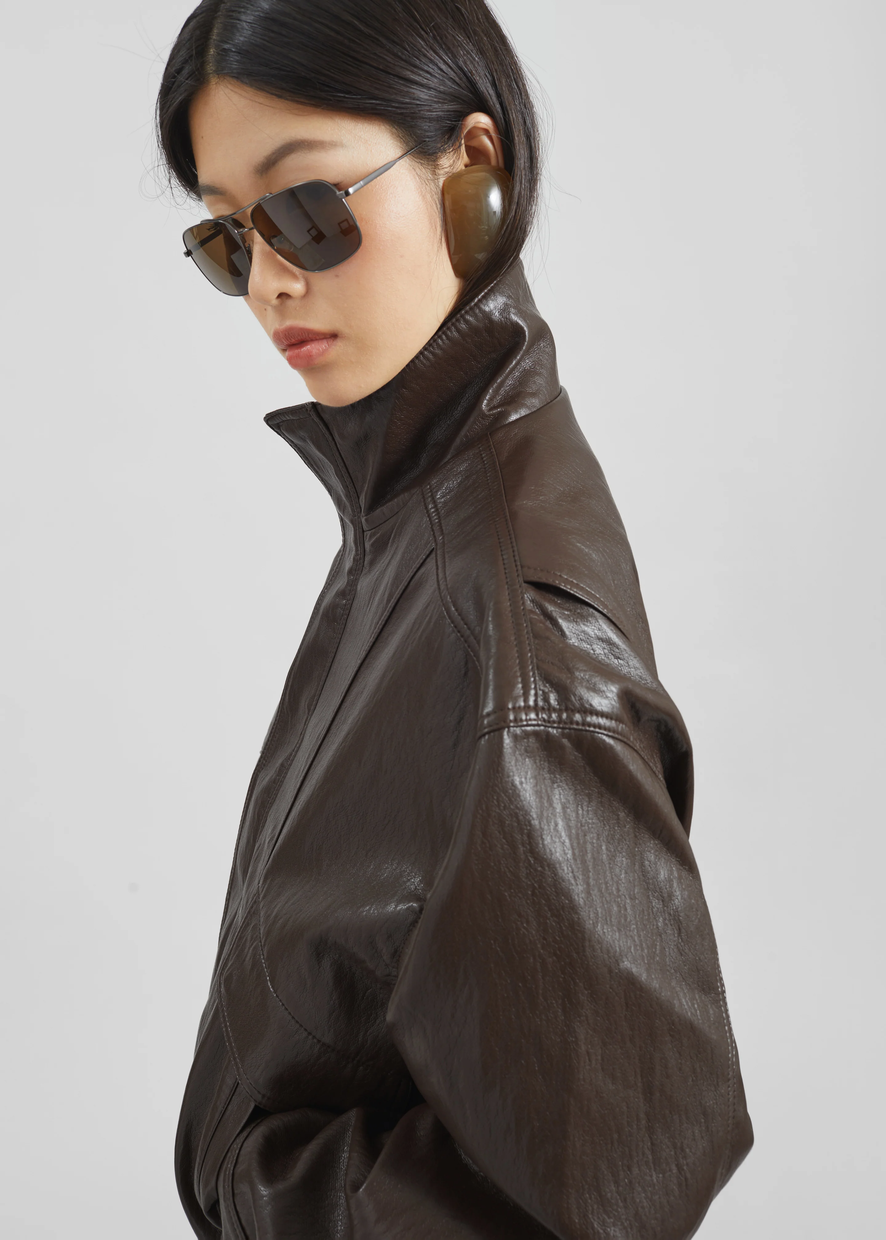 Burland Faux Leather Jacket - Brown - Image 4