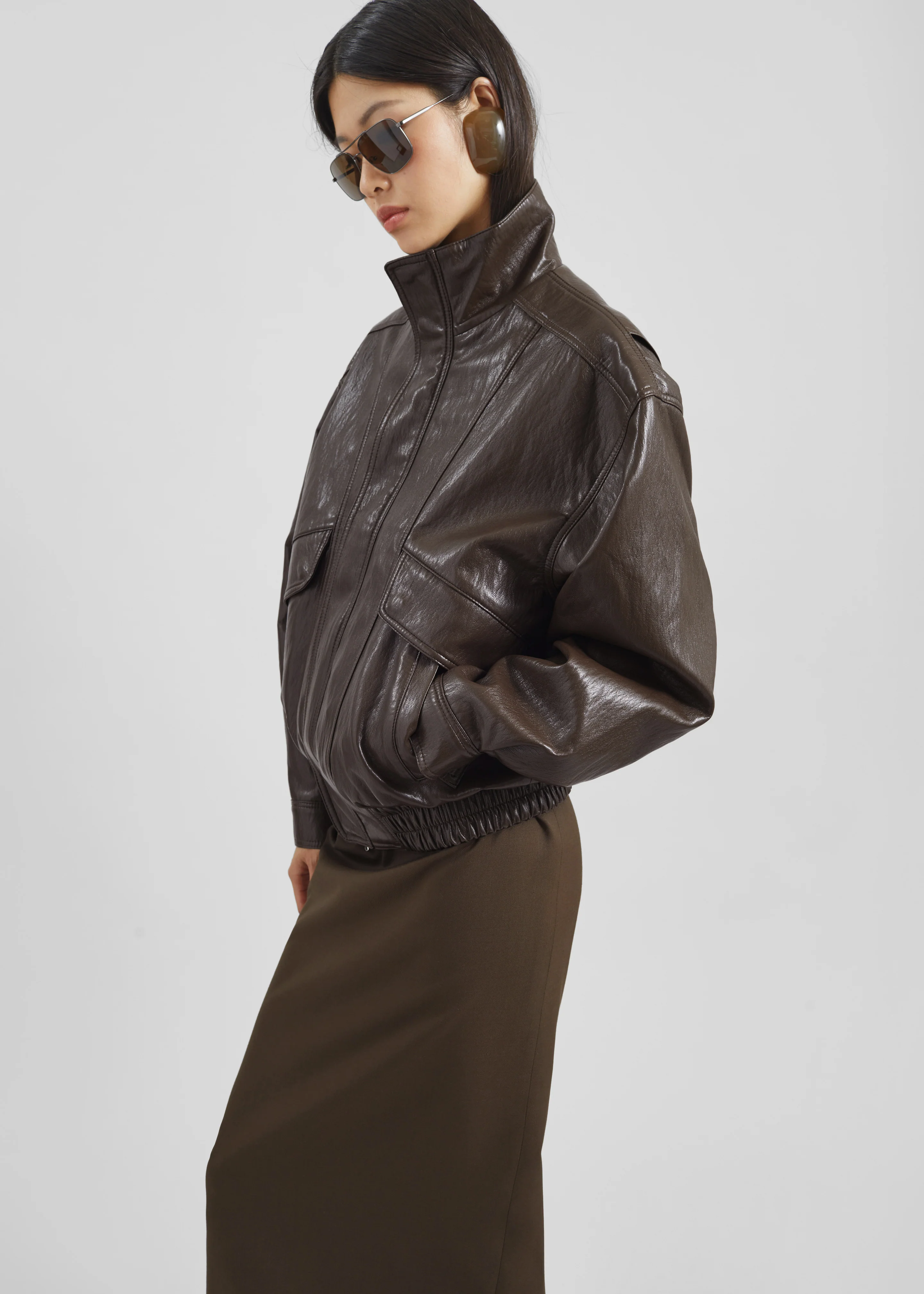 Burland Faux Leather Jacket - Brown - Image 5