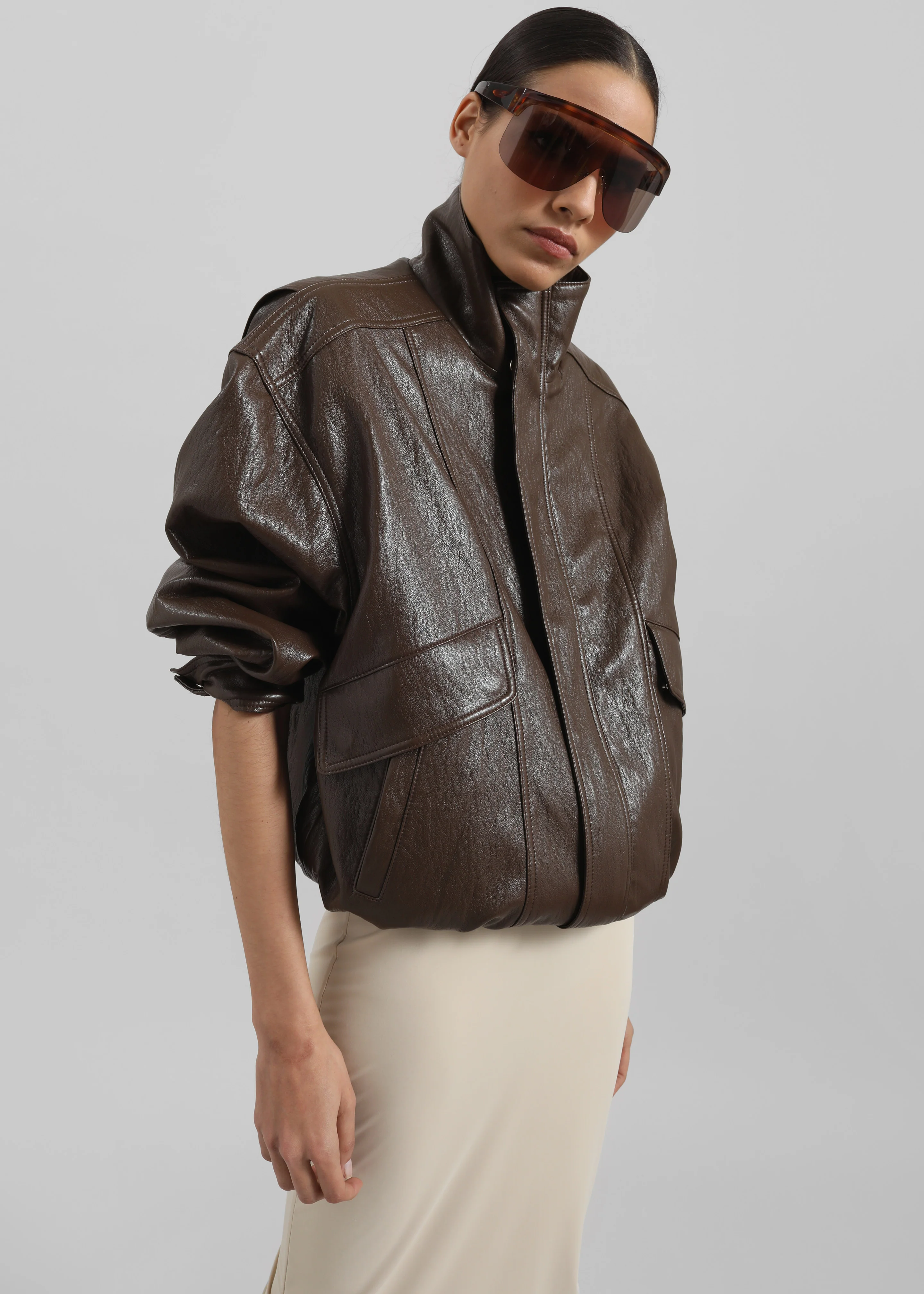 Burland Faux Leather Jacket - Brown - Image 7