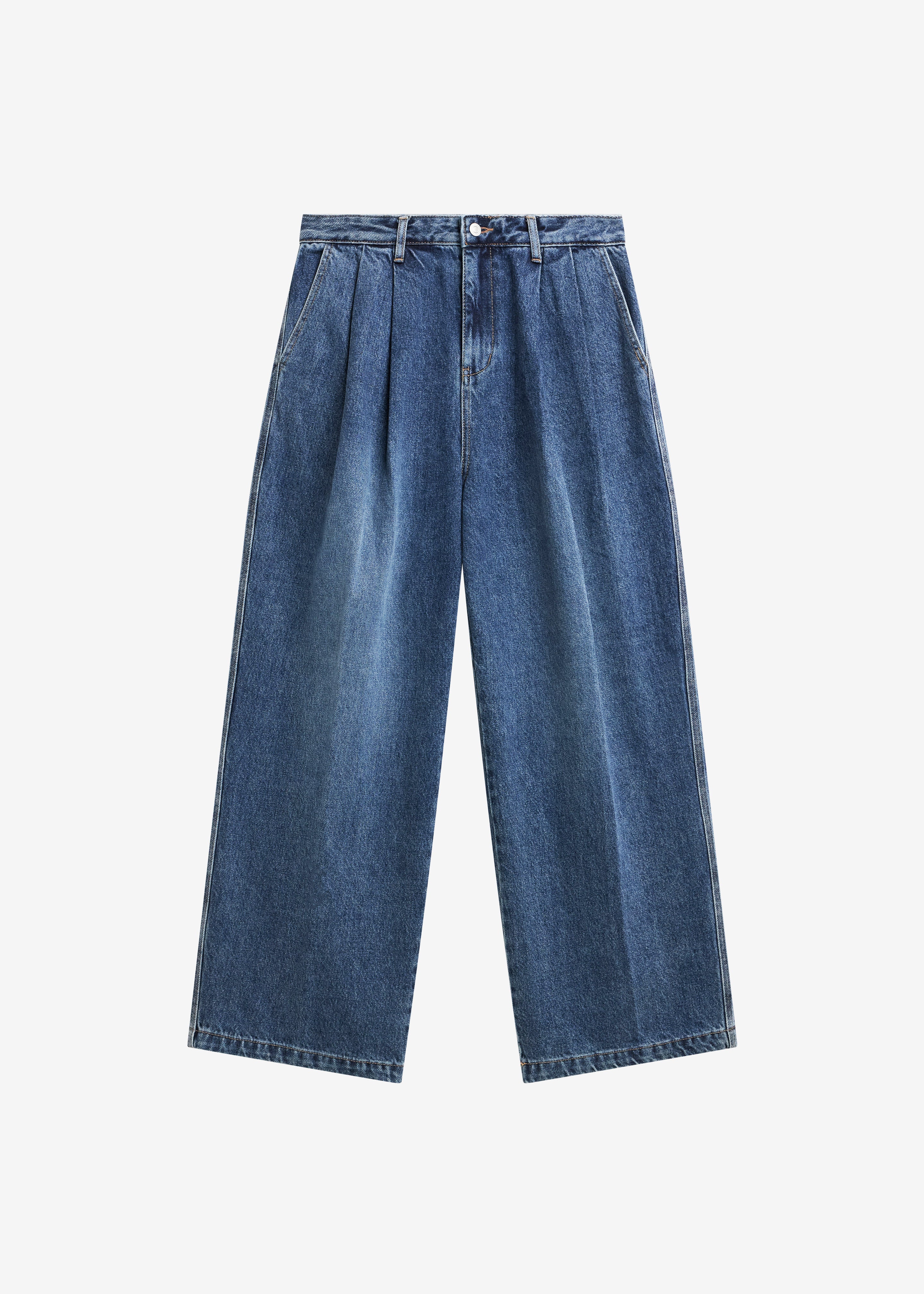 Buxton Pleated Wide Jeans - Medium Wash - Image 8