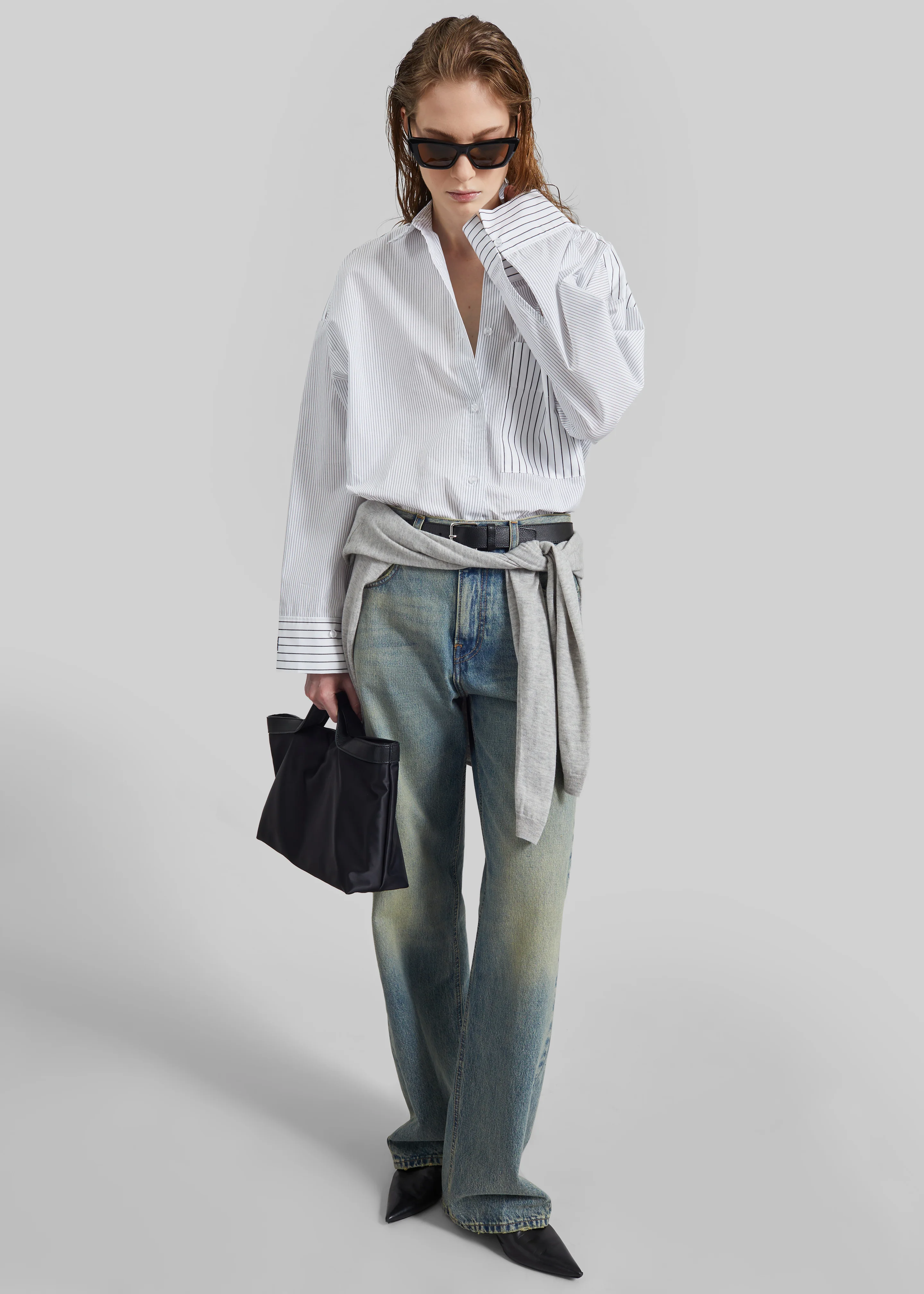 By Malene Birger Derris Shirt - White/Black Mix Stripe - Image 2