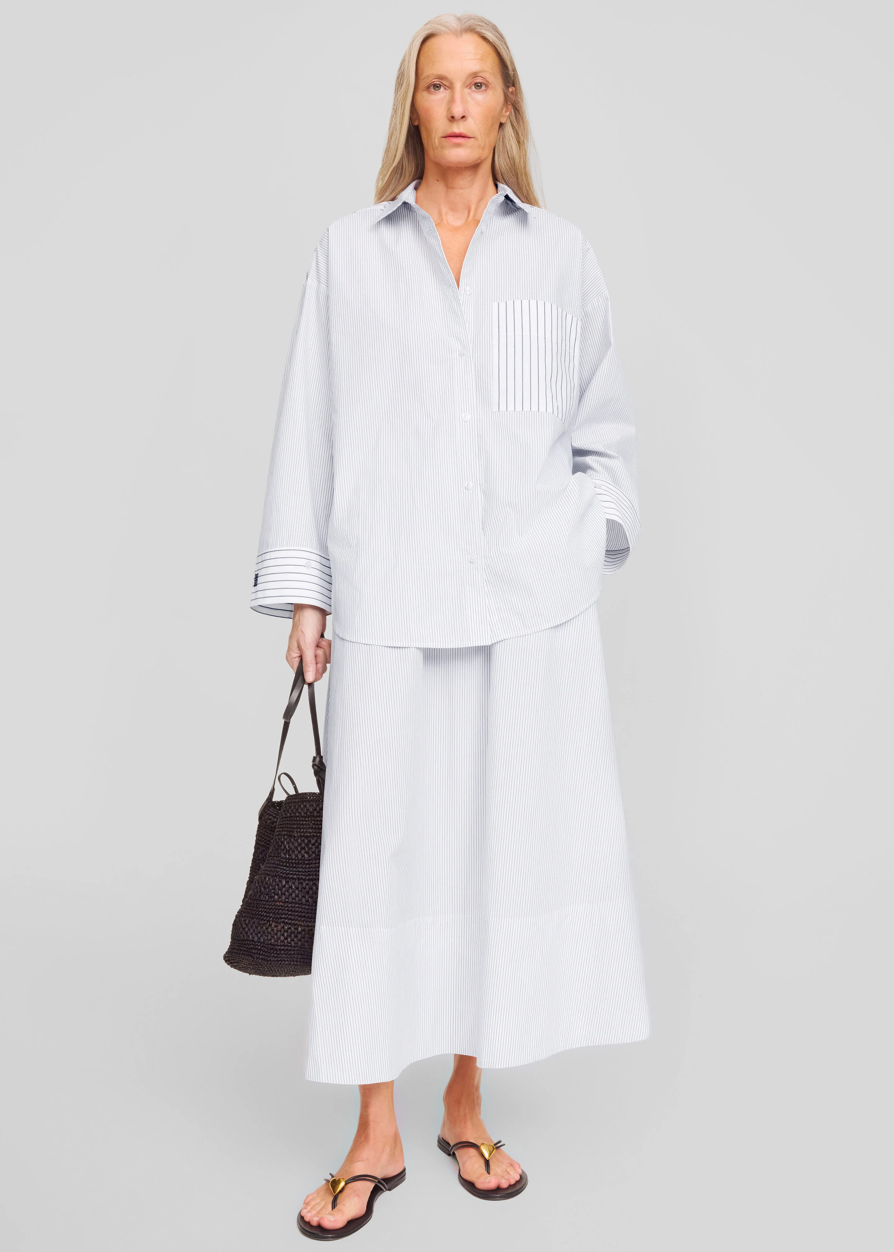 By Malene Birger Derris Shirt - White/Black Mix Stripe - Image 7