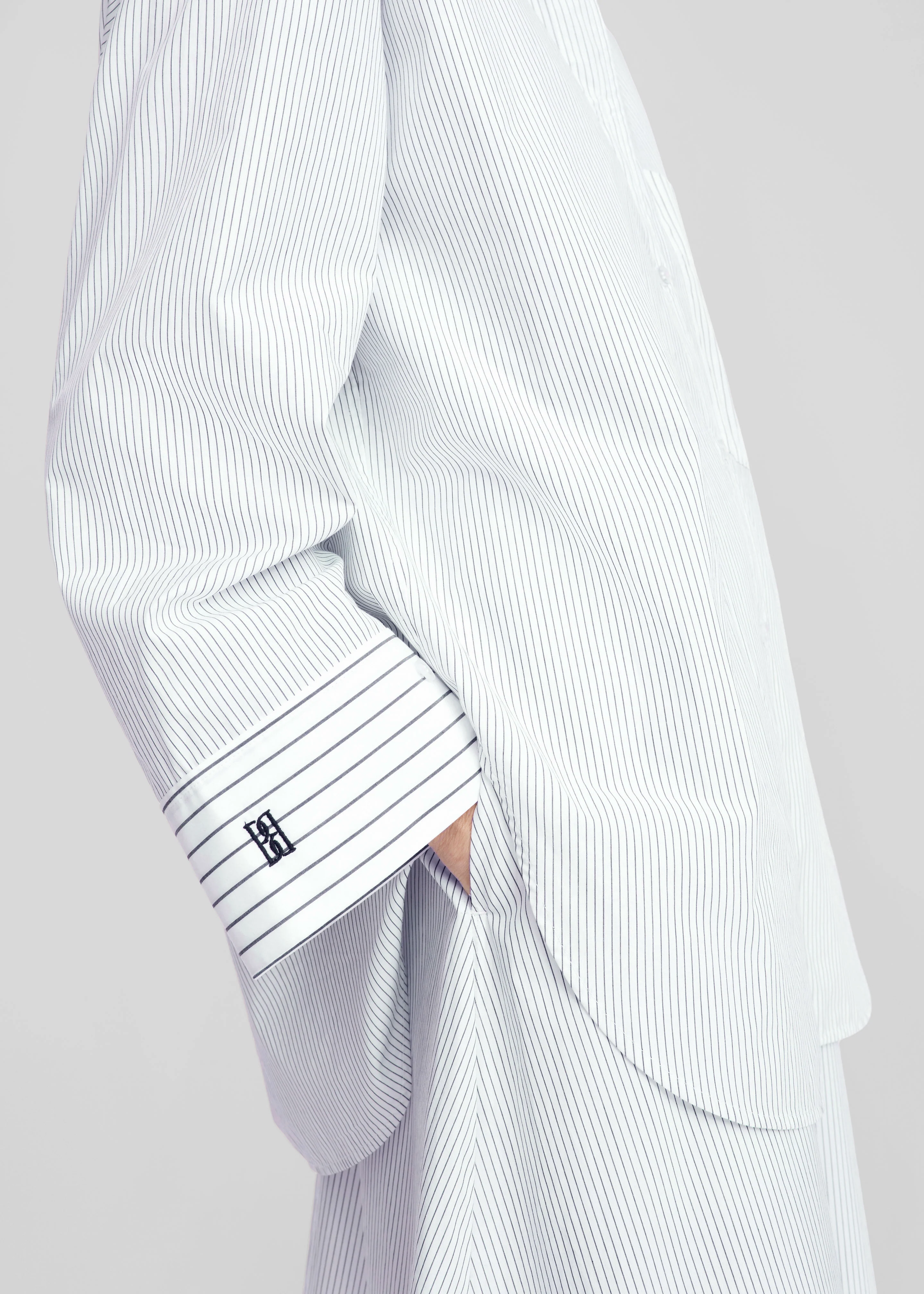 By Malene Birger Derris Shirt - White/Black Mix Stripe - Image 9