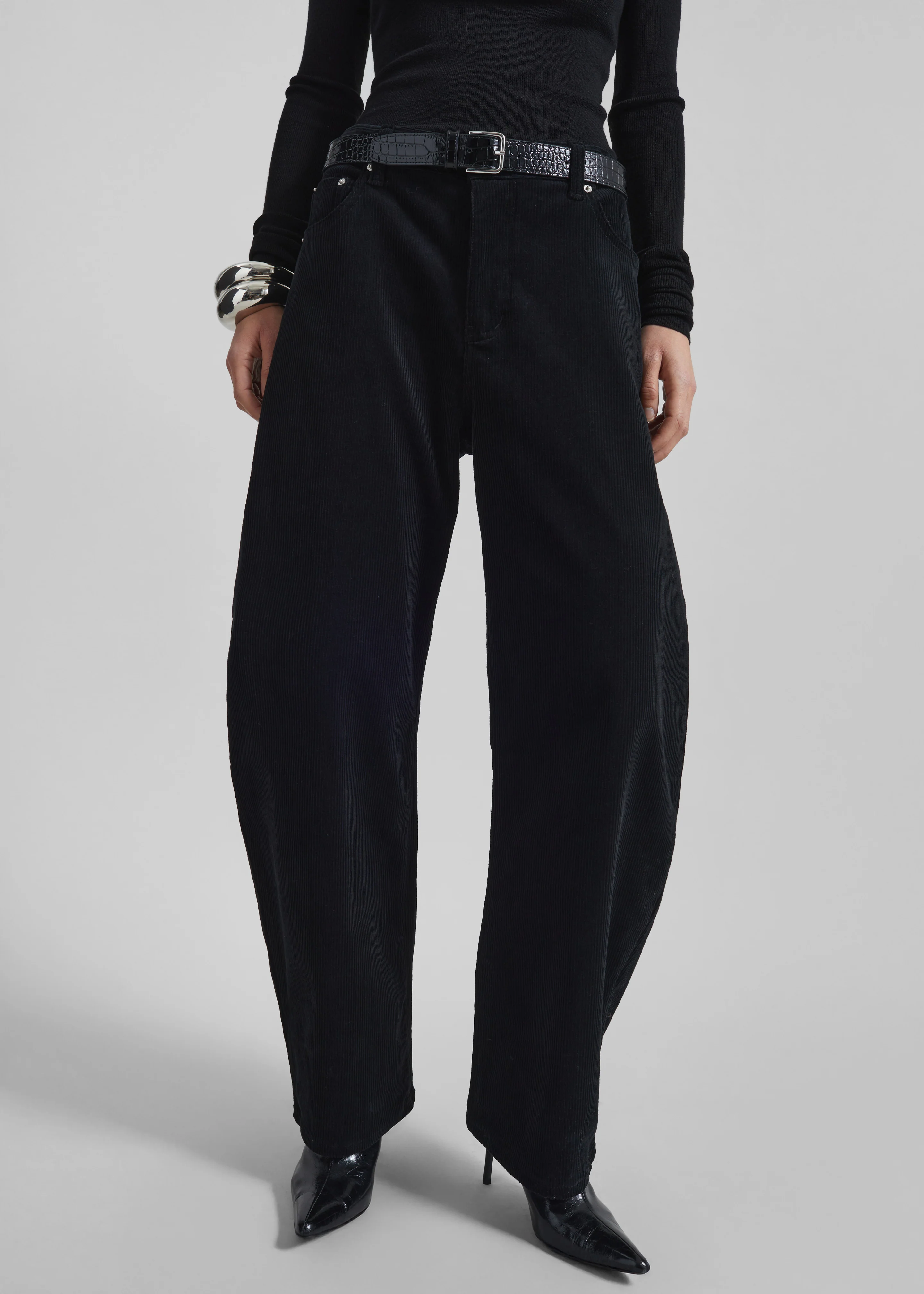 Caistor Corduroy Barrel Leg Pants - Black - Image 2