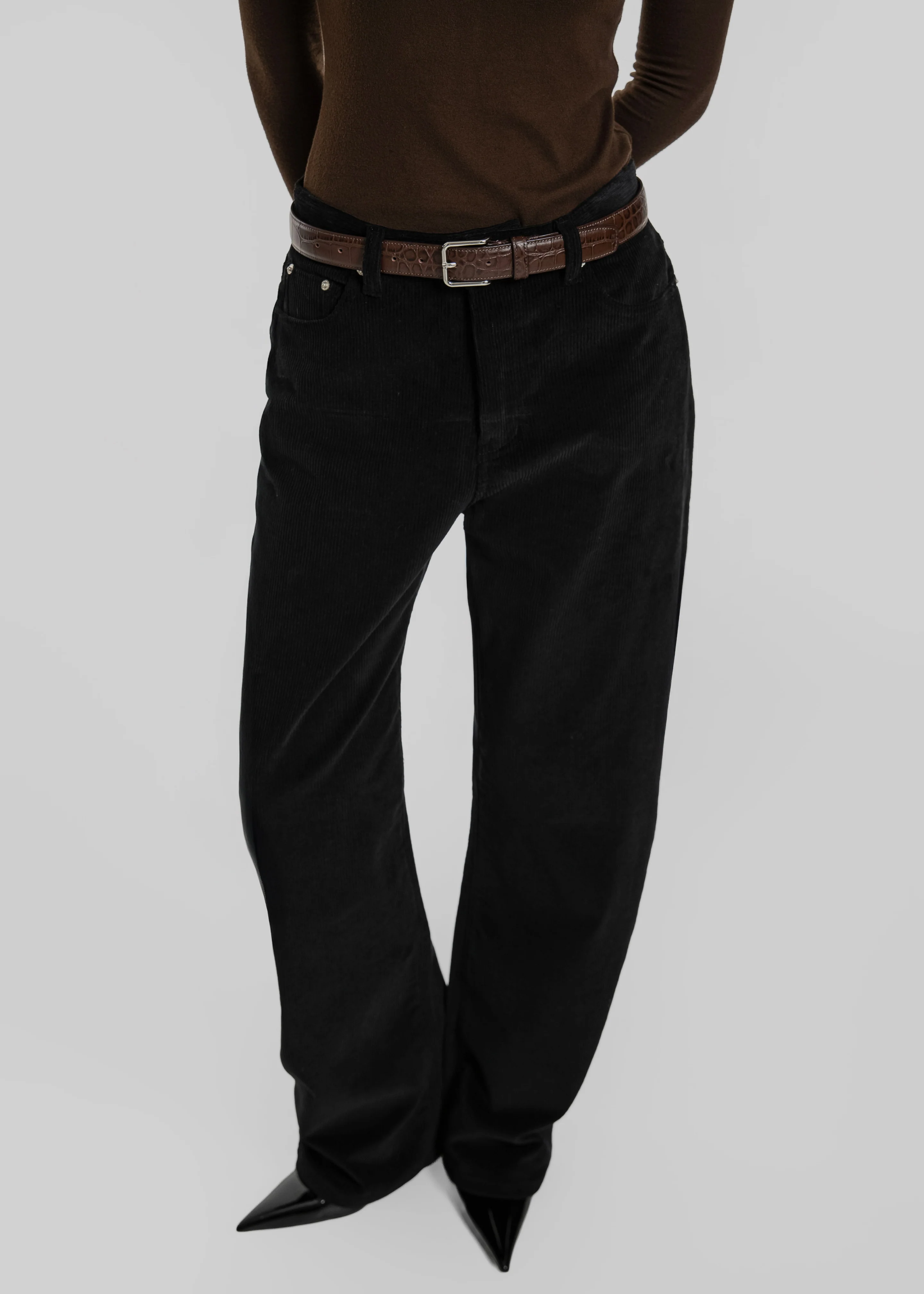 Caistor Corduroy Barrel Leg Pants - Black - Image 8
