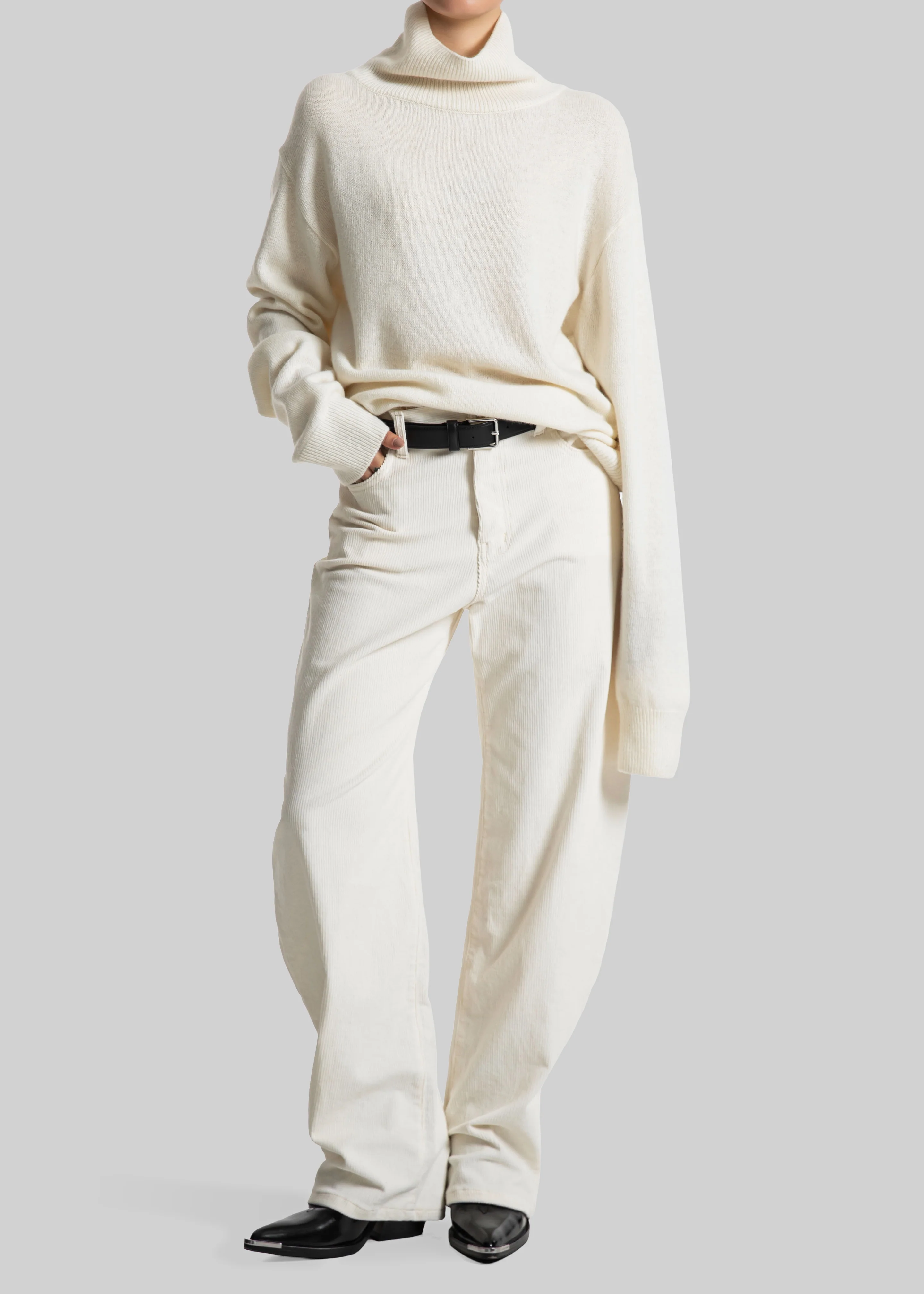 Caistor Corduroy Barrel Leg Pants - Ivory - Image 2