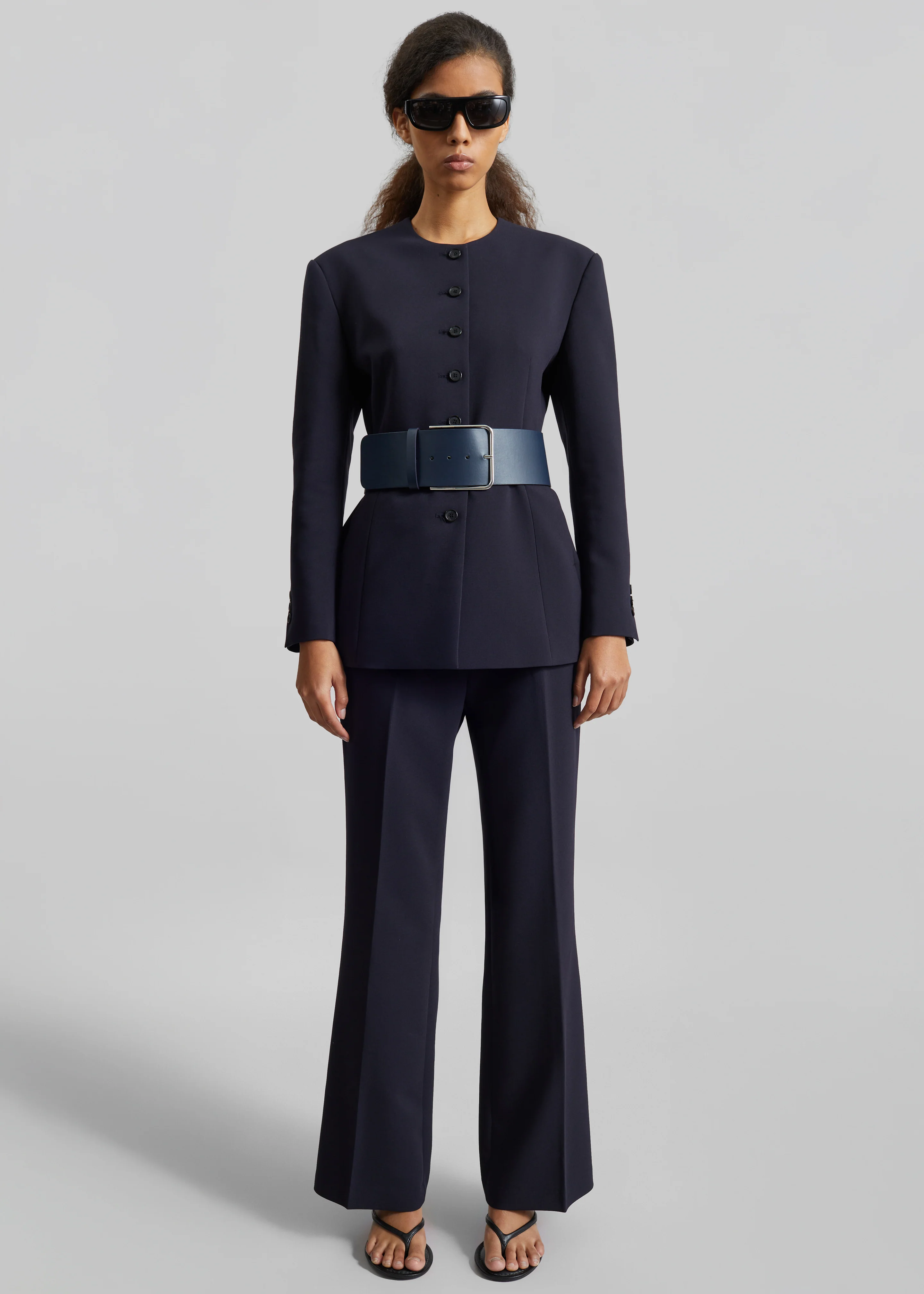 Calan Leather Wide Belt - Navy - Image 3