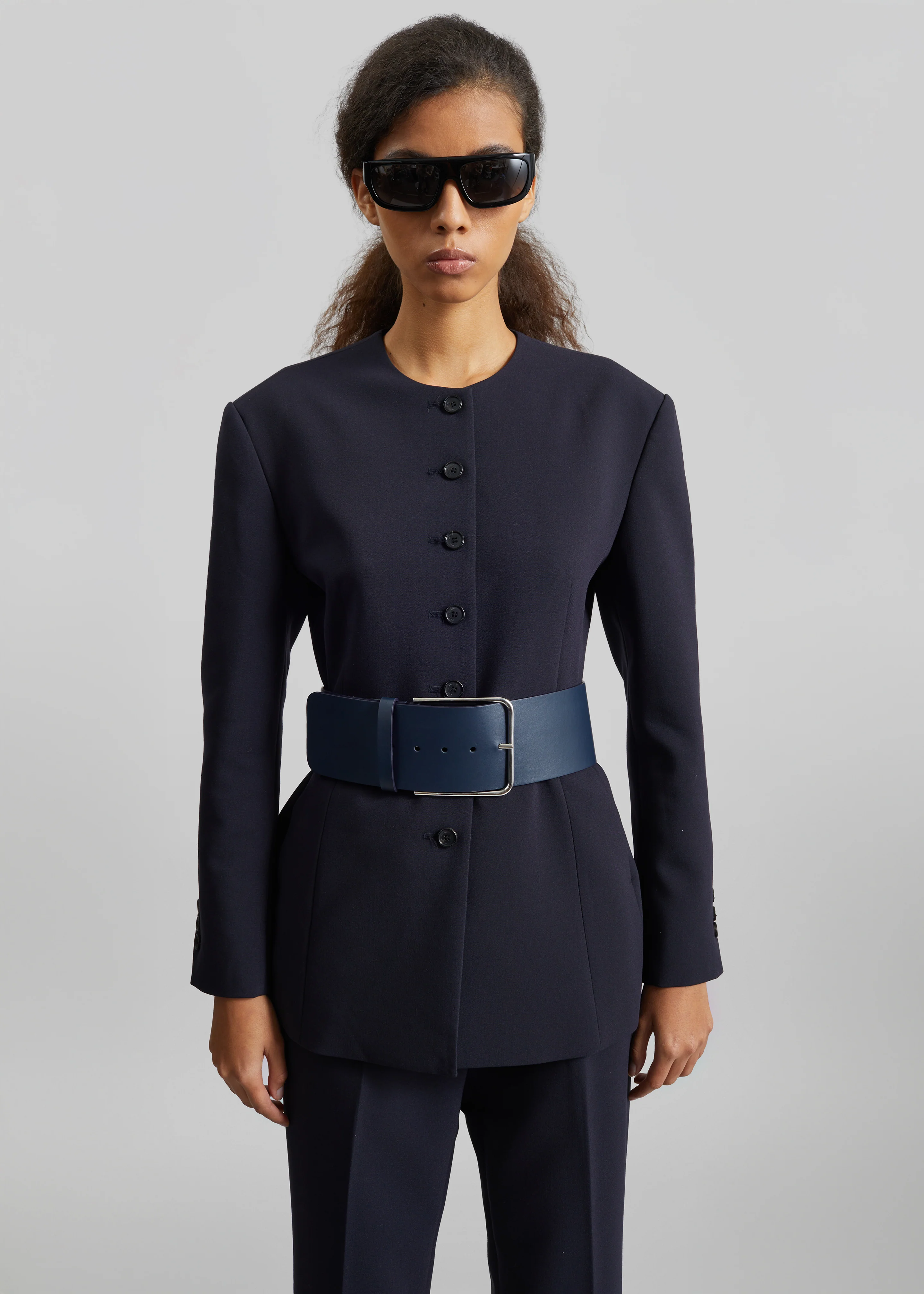 Calan Leather Wide Belt - Navy - Image 4