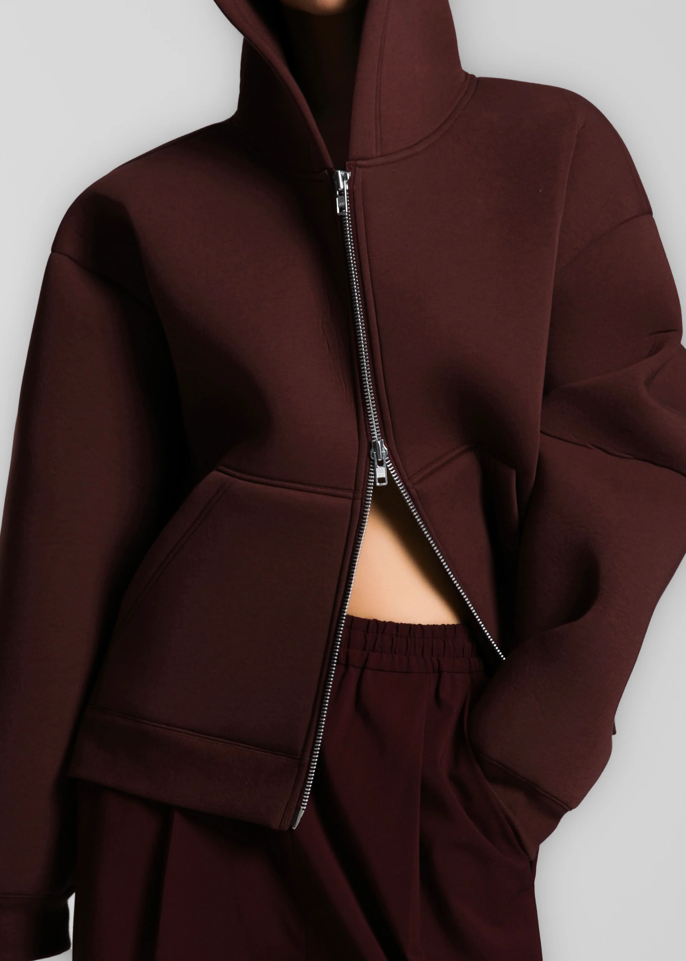 Calder Neoprene Zip-Up Hoodie - Burgundy - Image 10