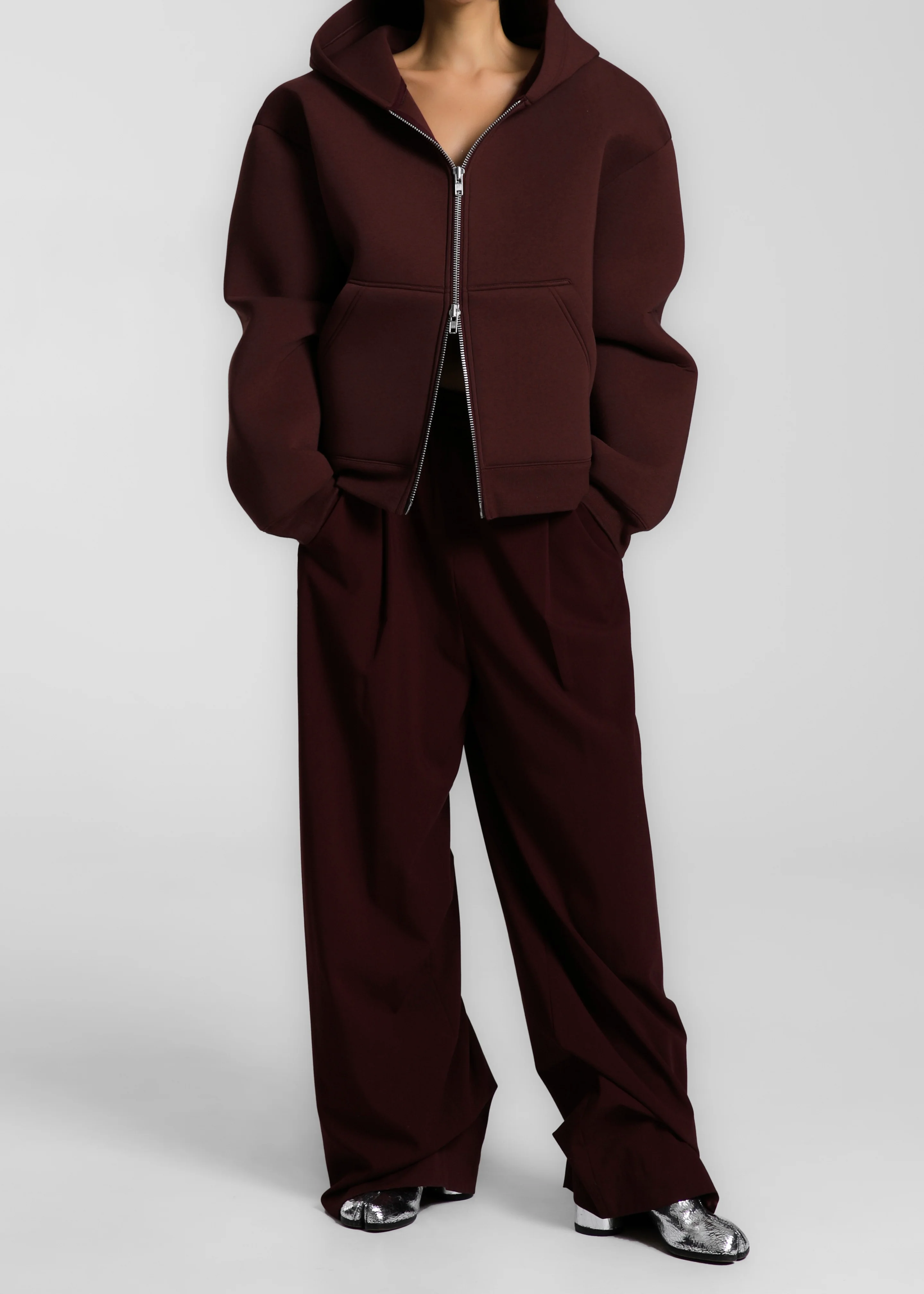 Calder Neoprene Zip-Up Hoodie - Burgundy - Image 11